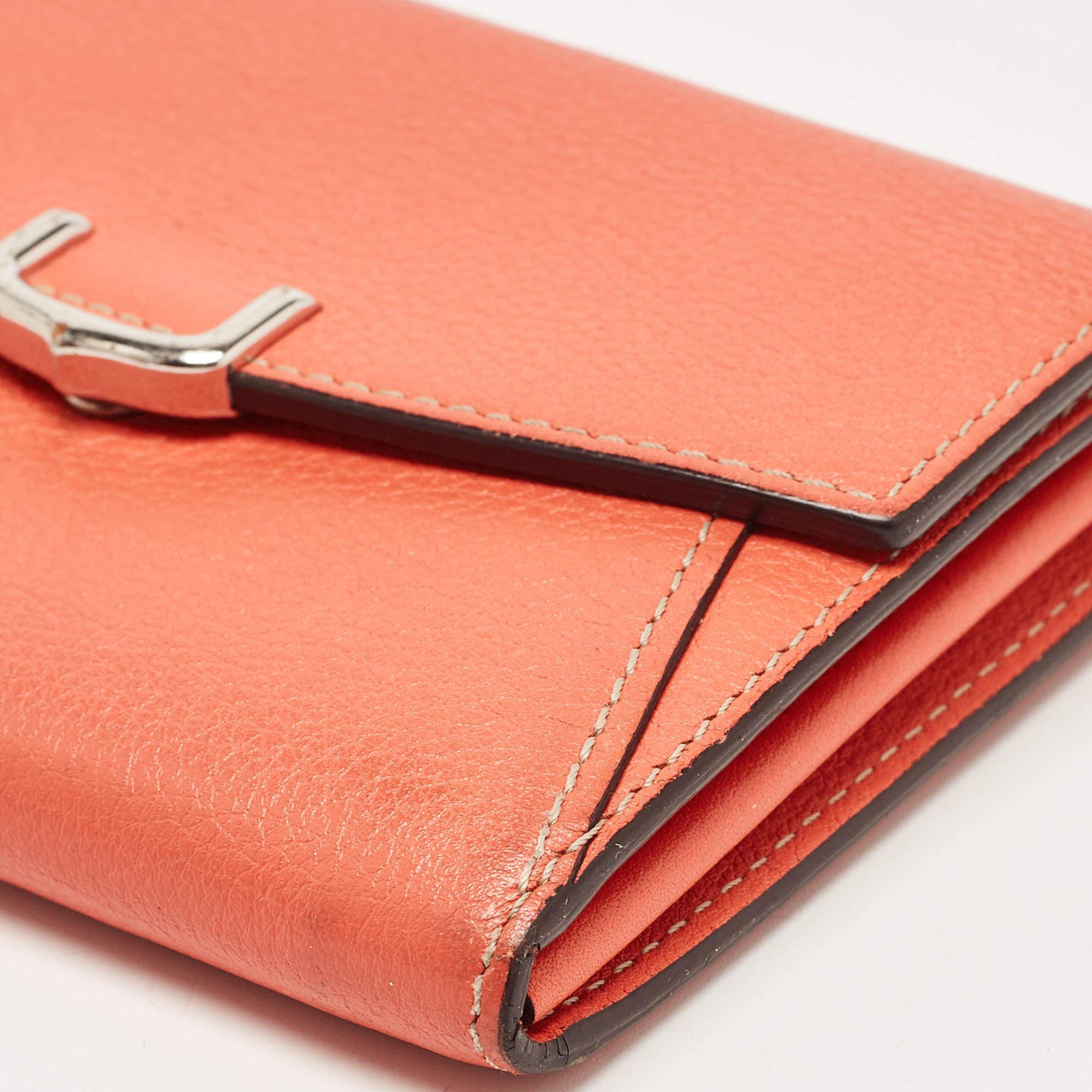 Cartier Coral Orange Leather C De Cartier Wallet For Sale 2