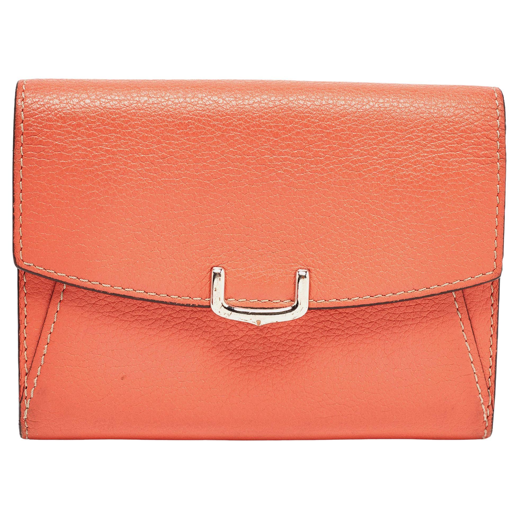 Cartier Coral Orange Leather C De Cartier Wallet For Sale