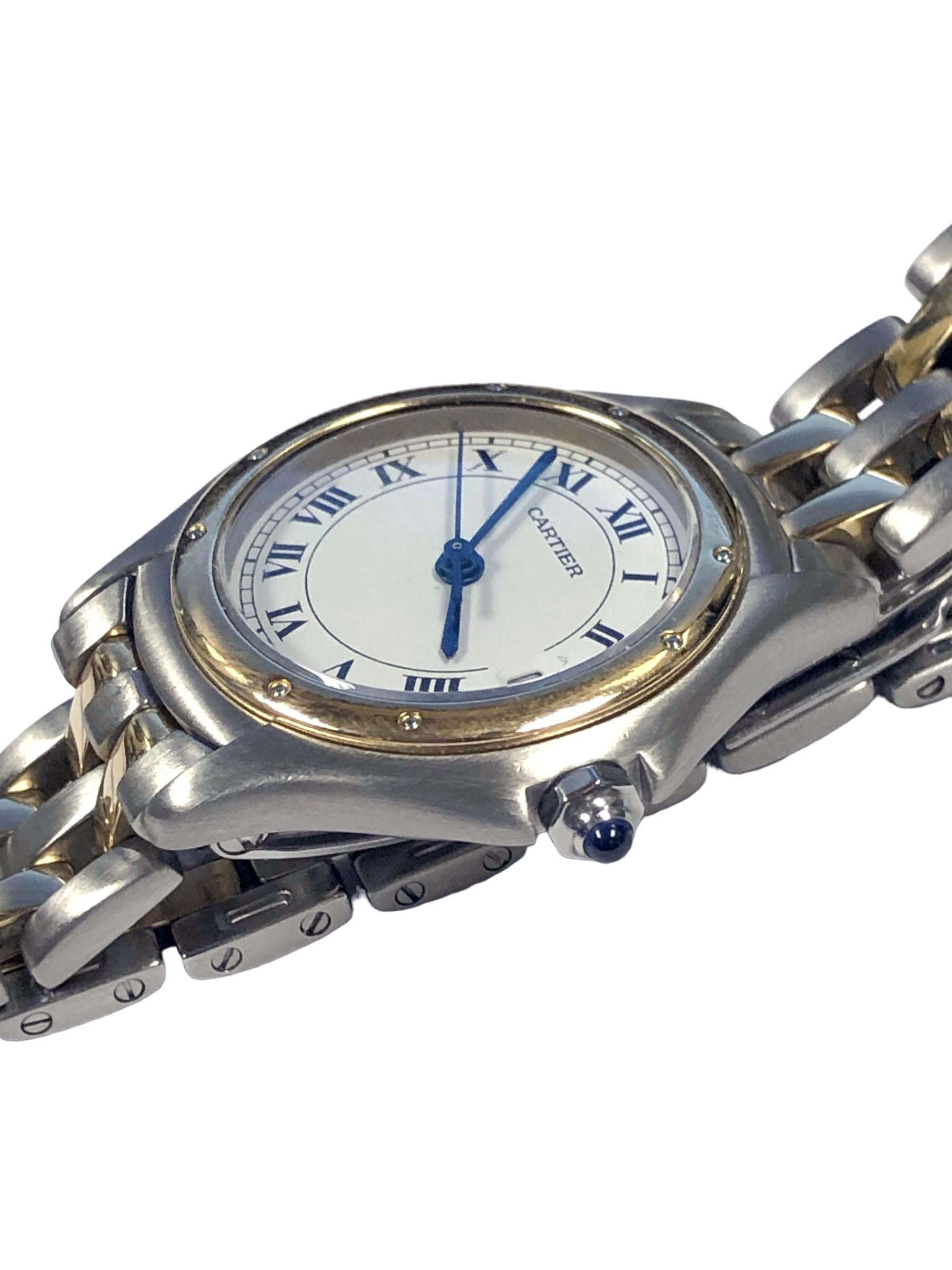 Montre-bracelet à quartz pour dames Cartier Cougar 18k et acier Excellent état à Chicago, IL