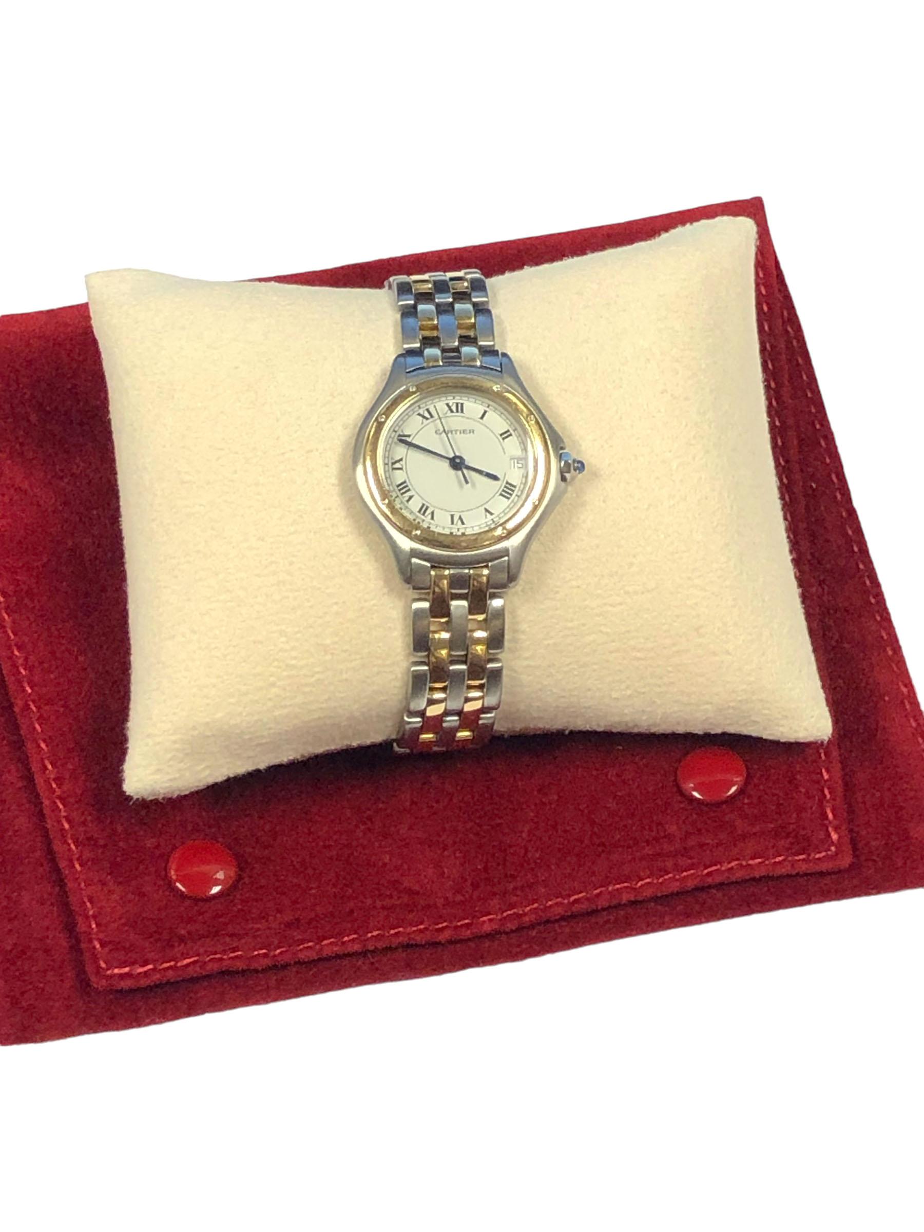Cartier Cougar 18k and Steel ladies Quartz Wrist Watch In Excellent Condition For Sale In Chicago, IL