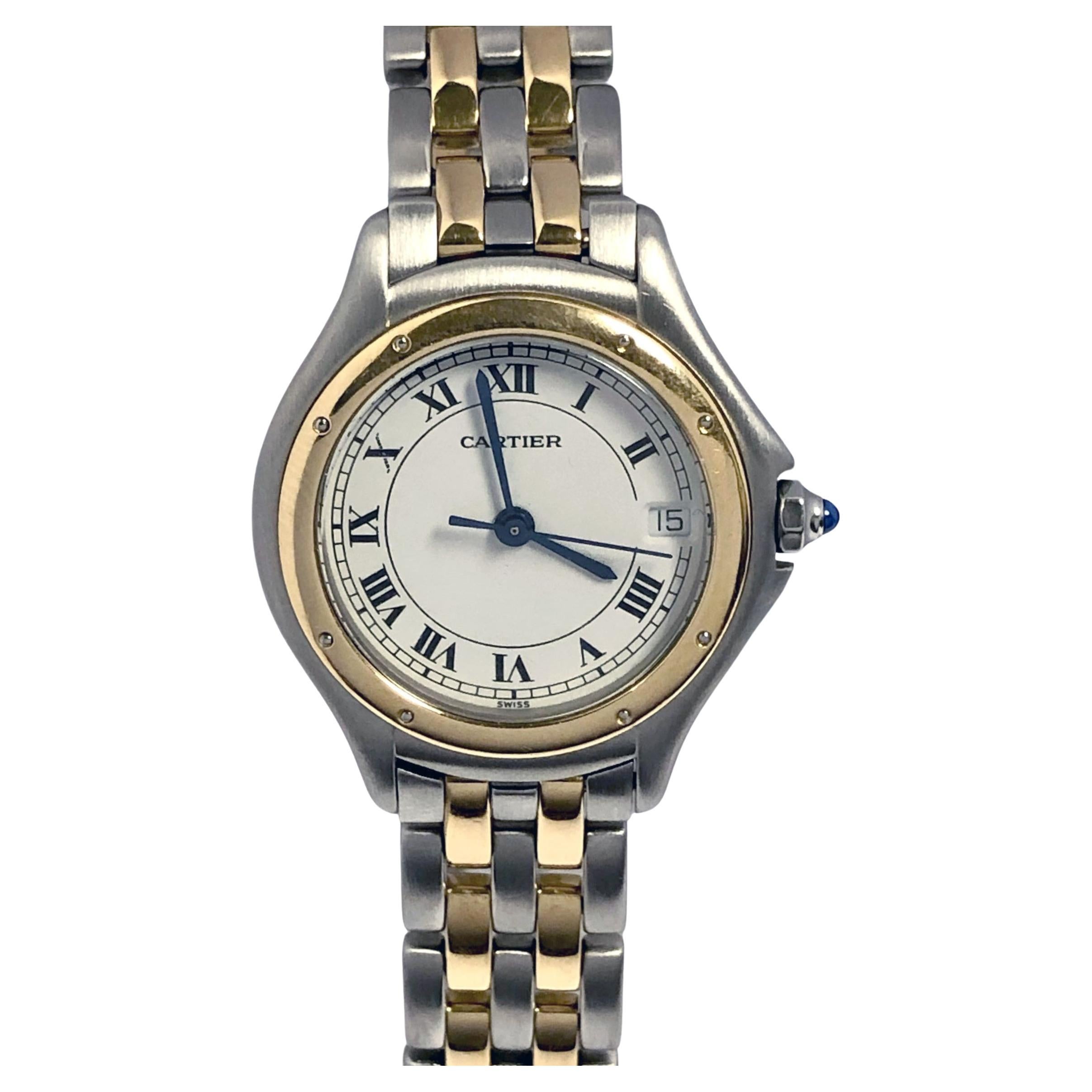 Cartier Cougar 18k and Steel ladies Quartz Wrist Watch For Sale