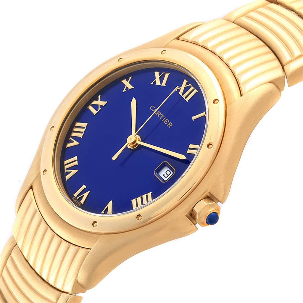Cartier Cougar 18 Karat Yellow Gold Blue Dial Unisex Watch 11651 For Sale 1