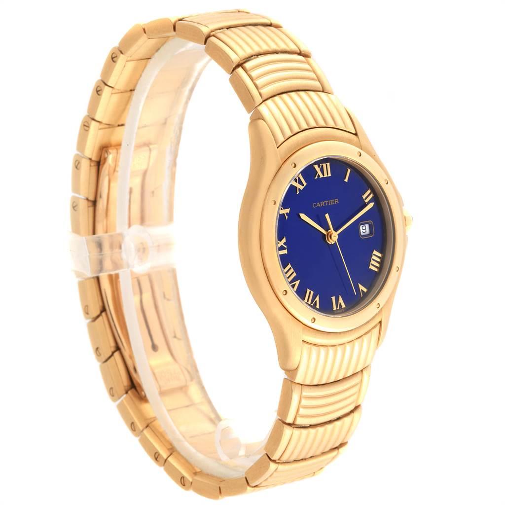 Cartier Cougar 18 Karat Yellow Gold Blue Dial Unisex Watch 11651 For Sale 2