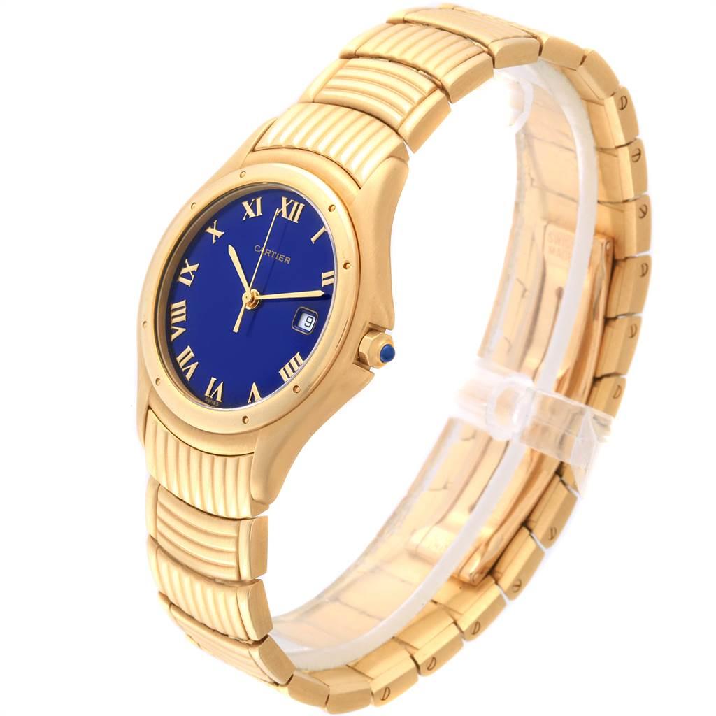 Cartier Cougar 18 Karat Yellow Gold Blue Dial Unisex Watch 11651 For Sale 3