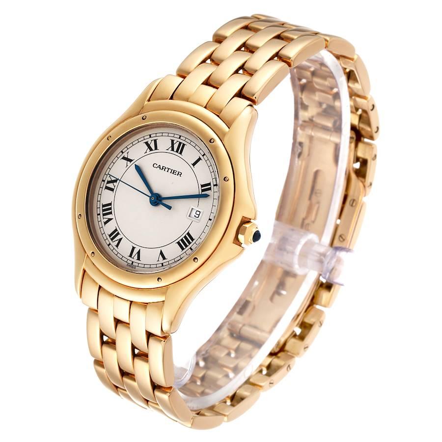 Cartier Cougar 18k Yellow Gold Silver Dial Ladies Watch 116000R In Excellent Condition For Sale In Atlanta, GA