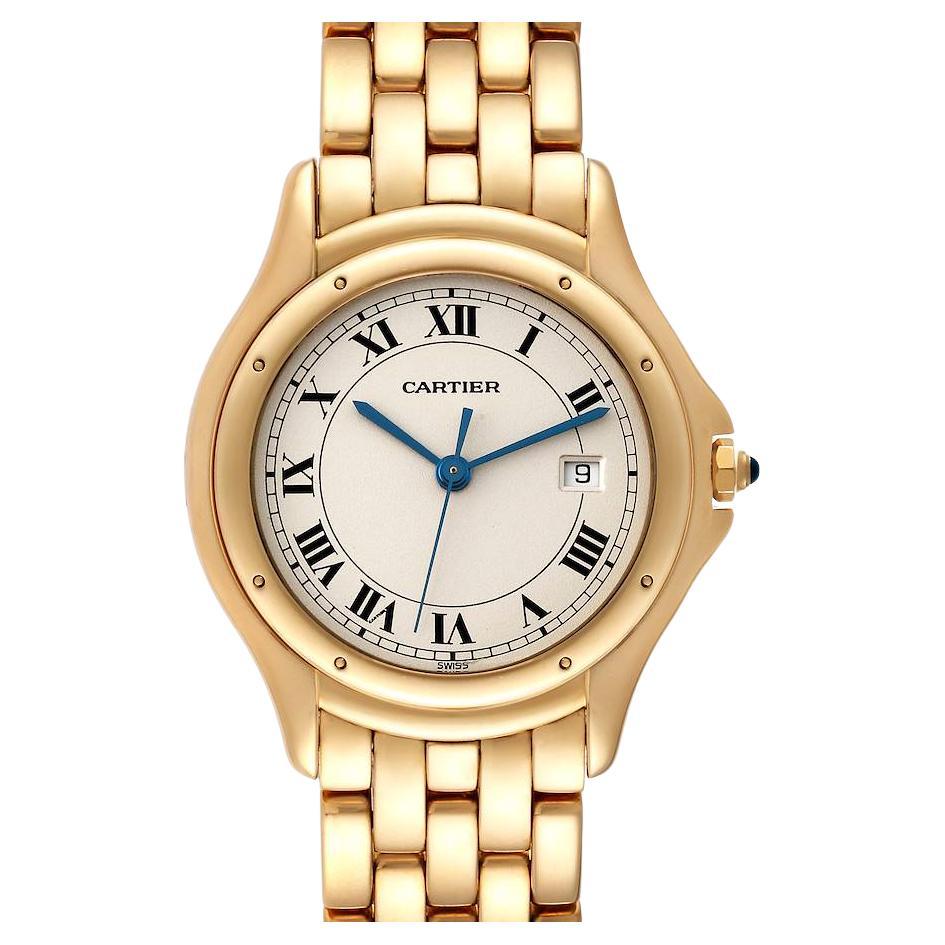 Cartier Cougar 18k Yellow Gold Silver Dial Ladies Watch 116000R For Sale