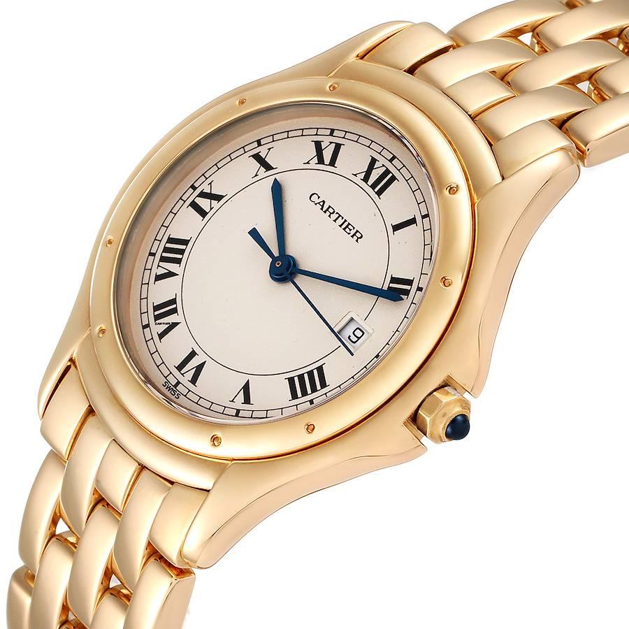 Women's or Men's Cartier Cougar 18K Yellow Gold Silver Dial Ladies Watch 887904 For Sale