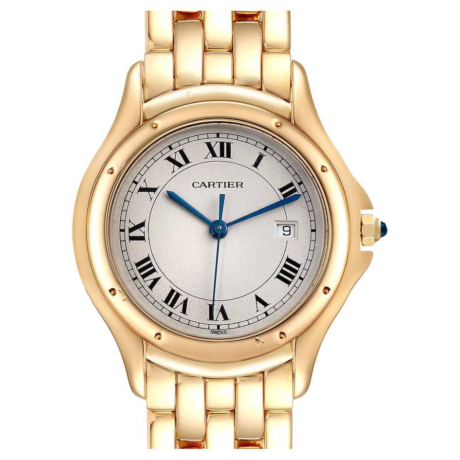 Cartier Cougar 18K Yellow Gold Silver Dial Ladies Watch 887904 For Sale