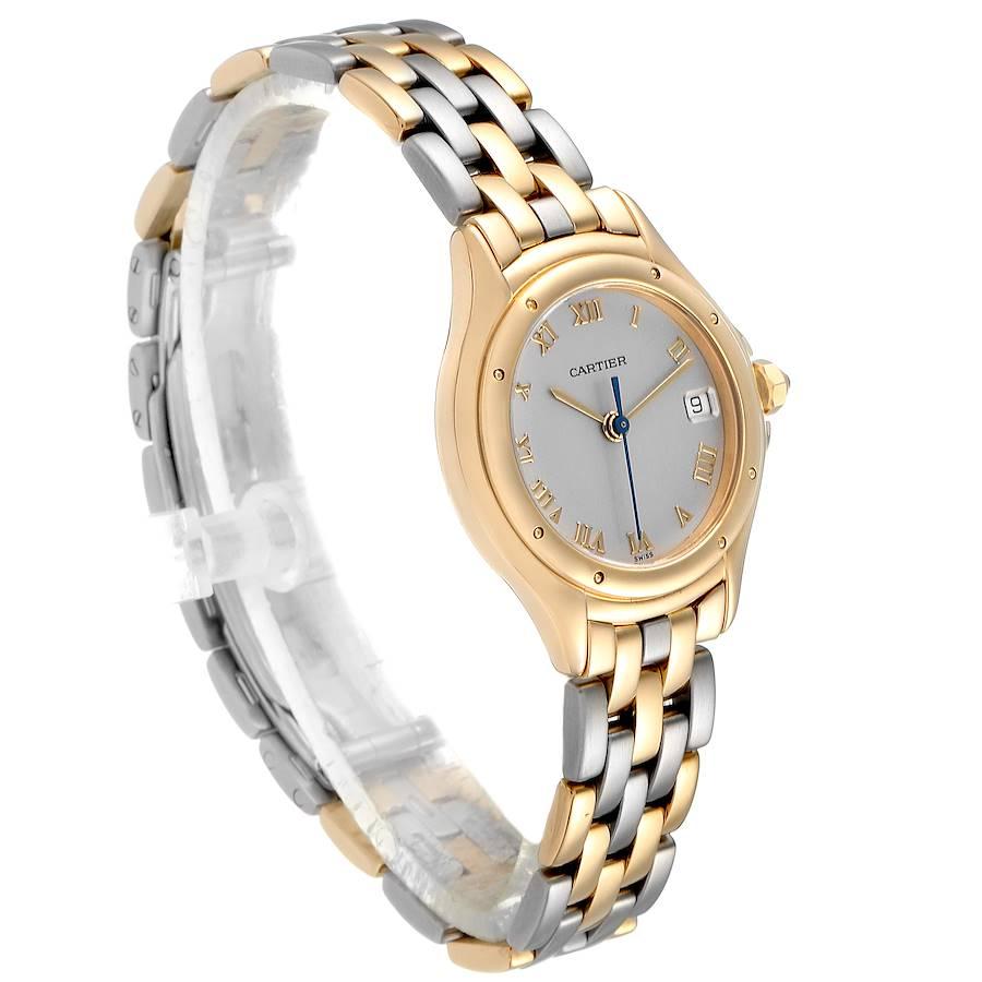 Cartier Cougar 18K Yellow Gold Steel Ladies Watch 117000 In Excellent Condition For Sale In Atlanta, GA