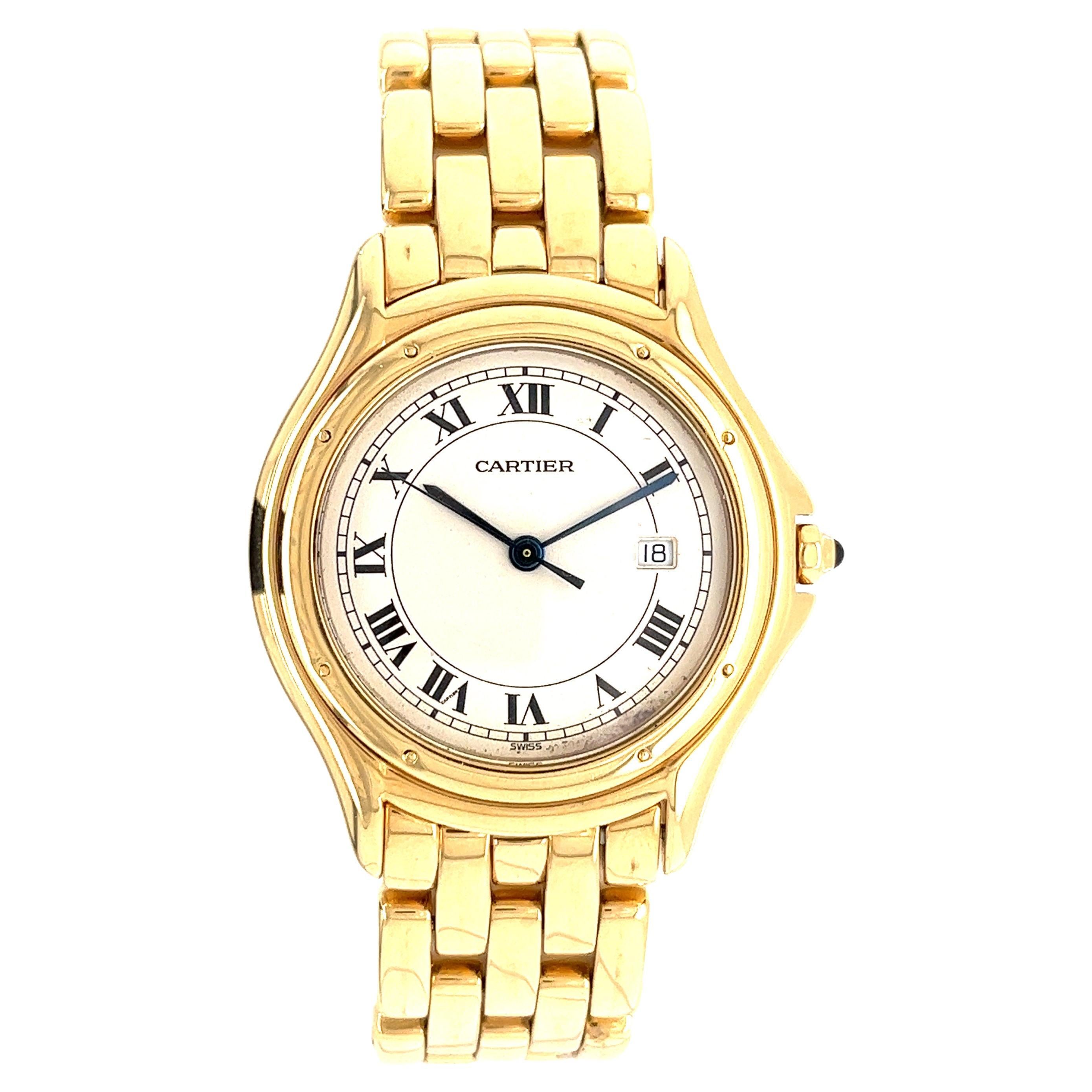 Cartier: 18 Karat Gelbgold Midsize Unisex-Uhr Cartier Cougar 887904