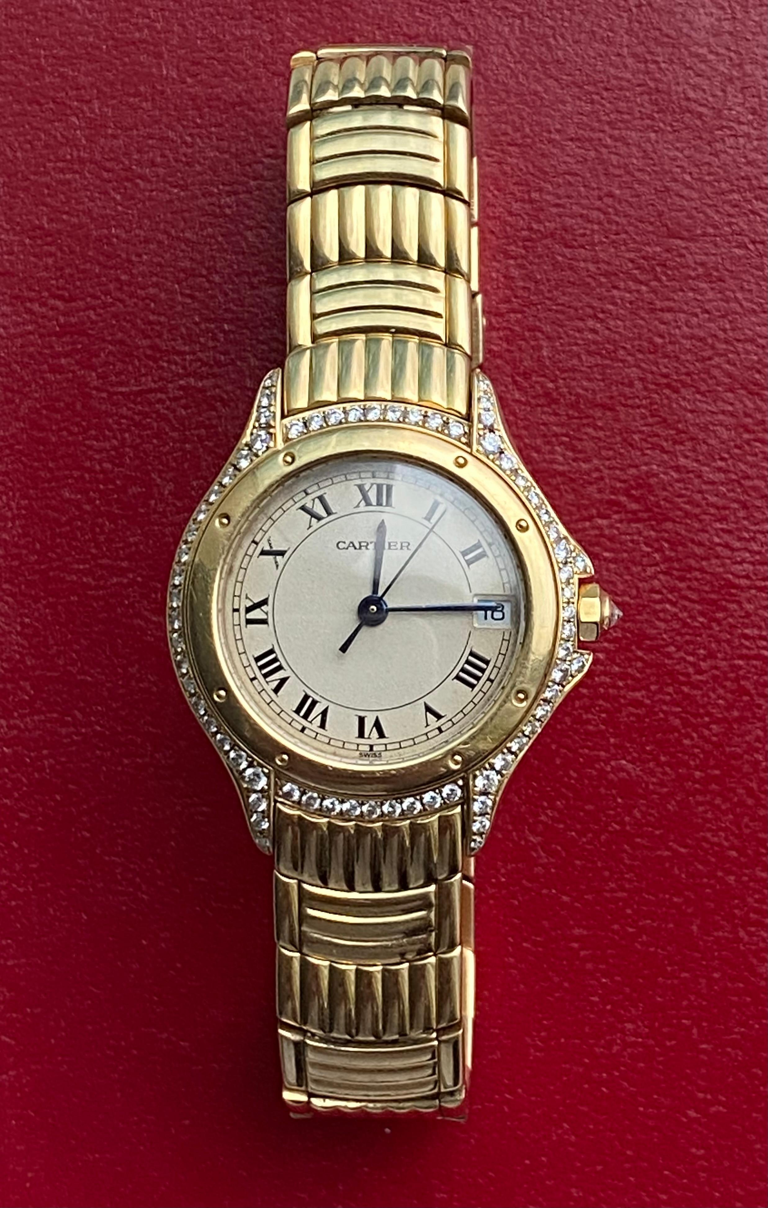 De las mujeres Reloj de pulsera Cartier Cougar A amarillo y engastado con diamantes con brazalete en venta
