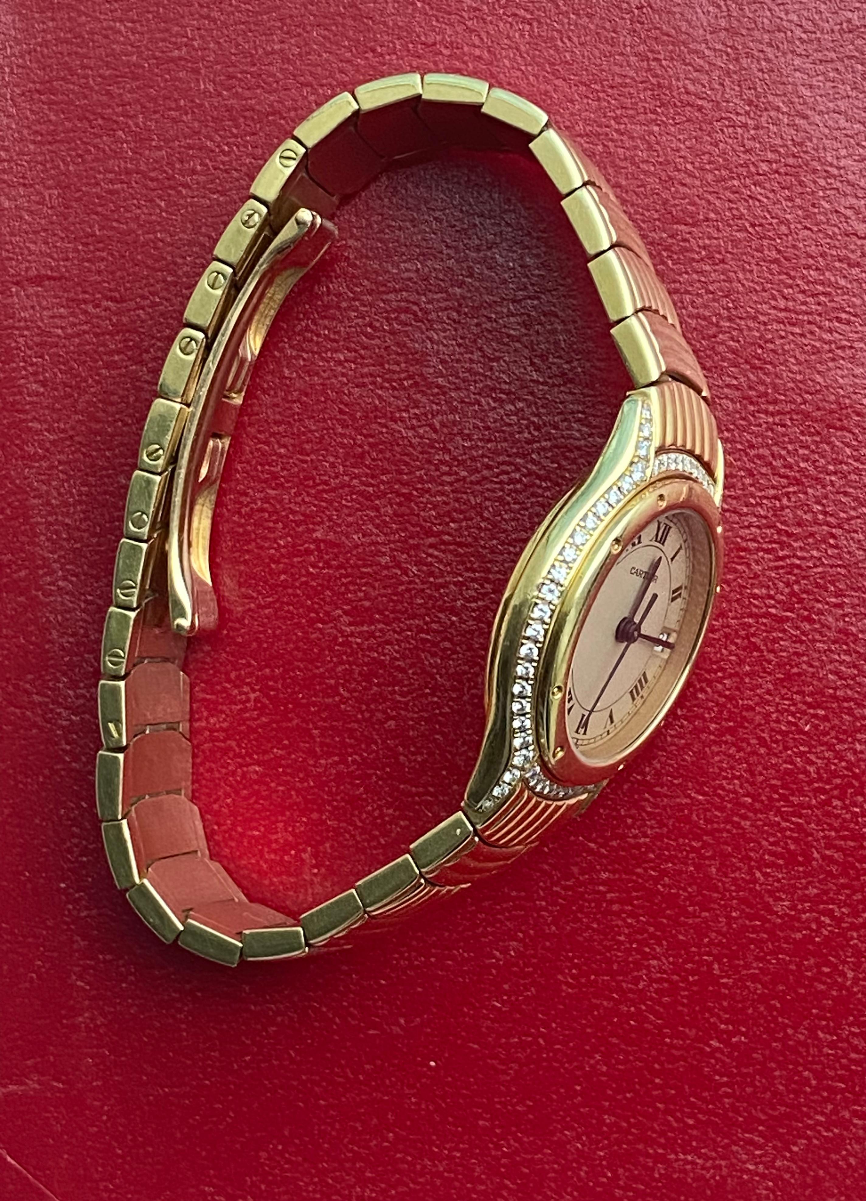 Reloj de pulsera Cartier Cougar A amarillo y engastado con diamantes con brazalete en venta 1