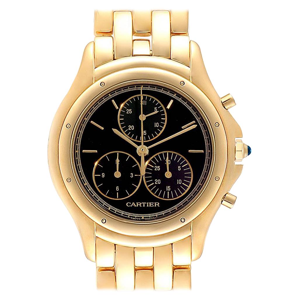 Cartier Cougar Chronograph Yellow Gold Black Dial Unisex Watch 1162