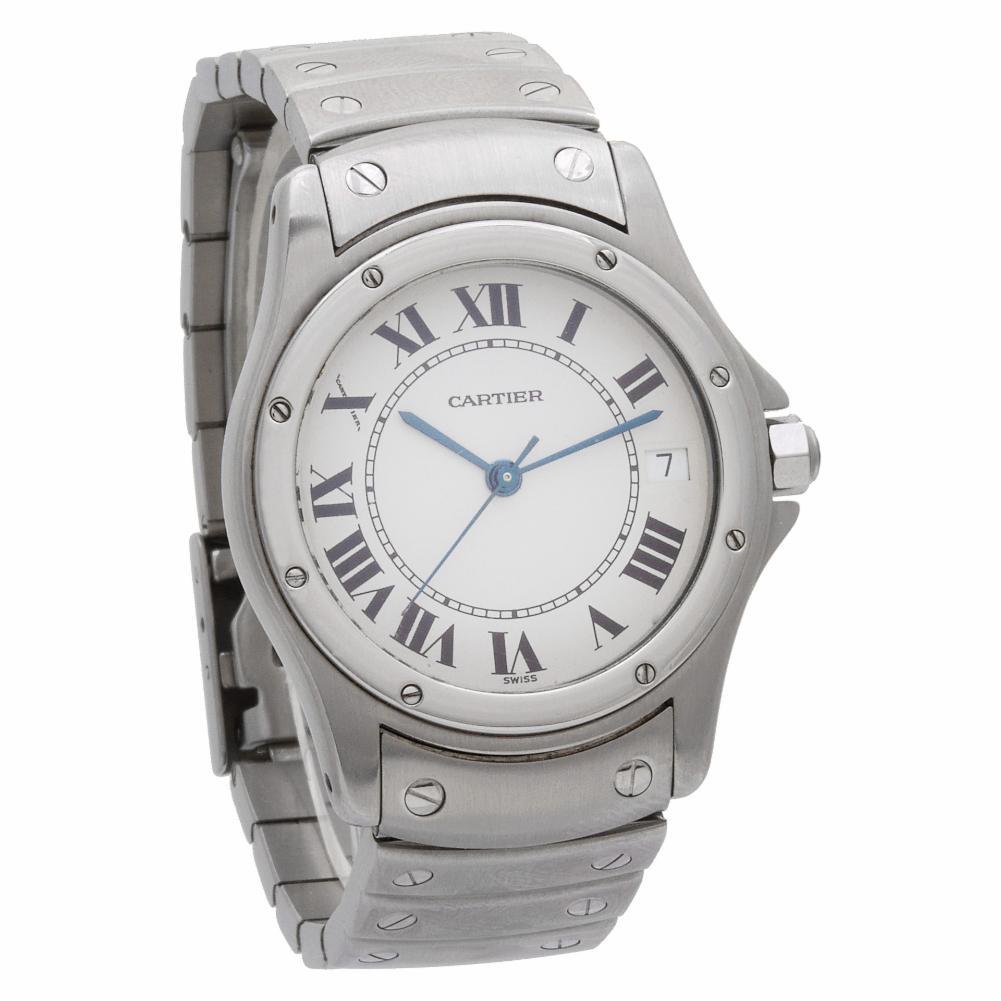 Cartier Cougar No-Ref, White Dial, Certified and Warranty In Excellent Condition In Miami, FL