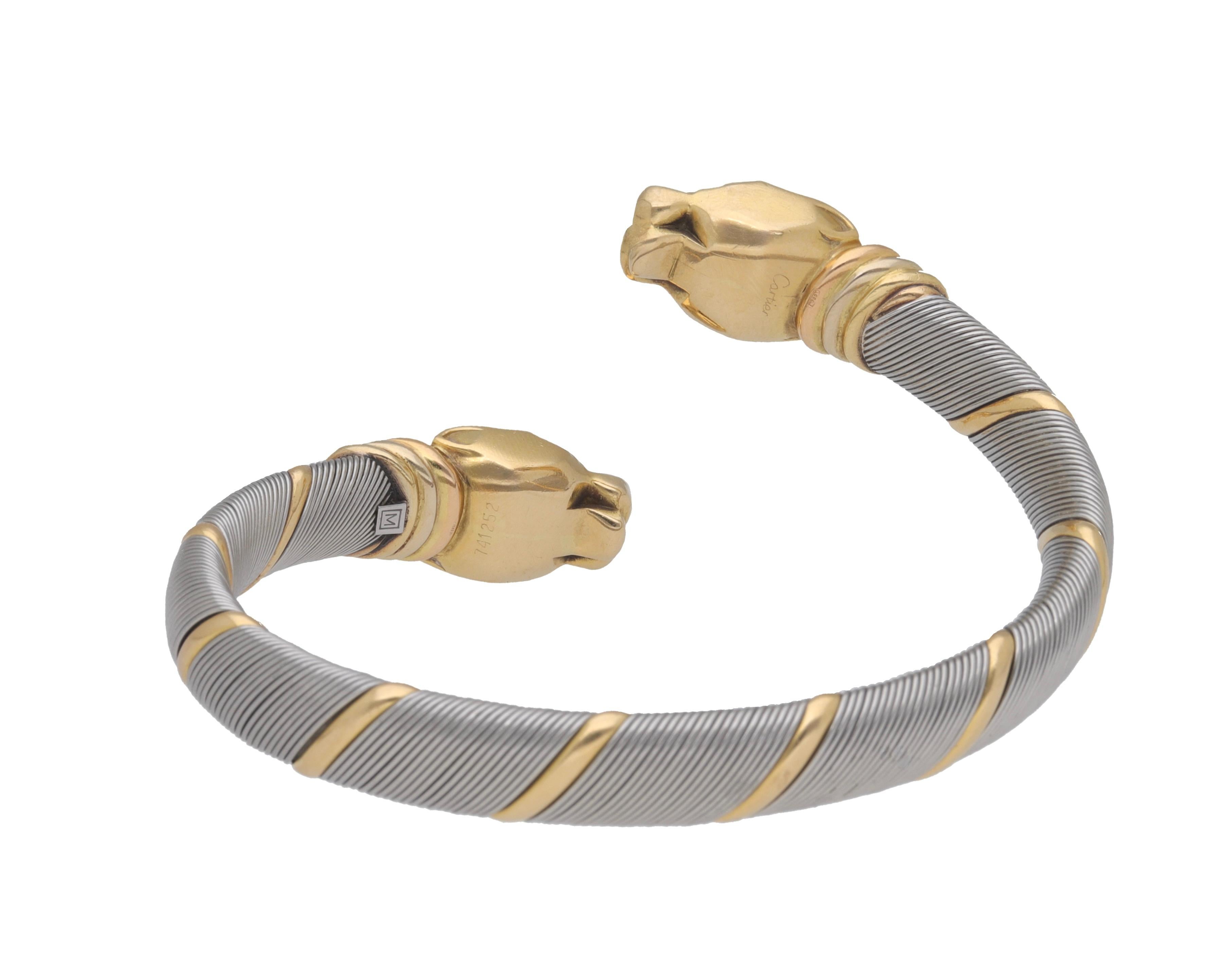 Moderne Cartier Cougar Panthere 18 Kt. Bracelet en acier et or jaune en vente