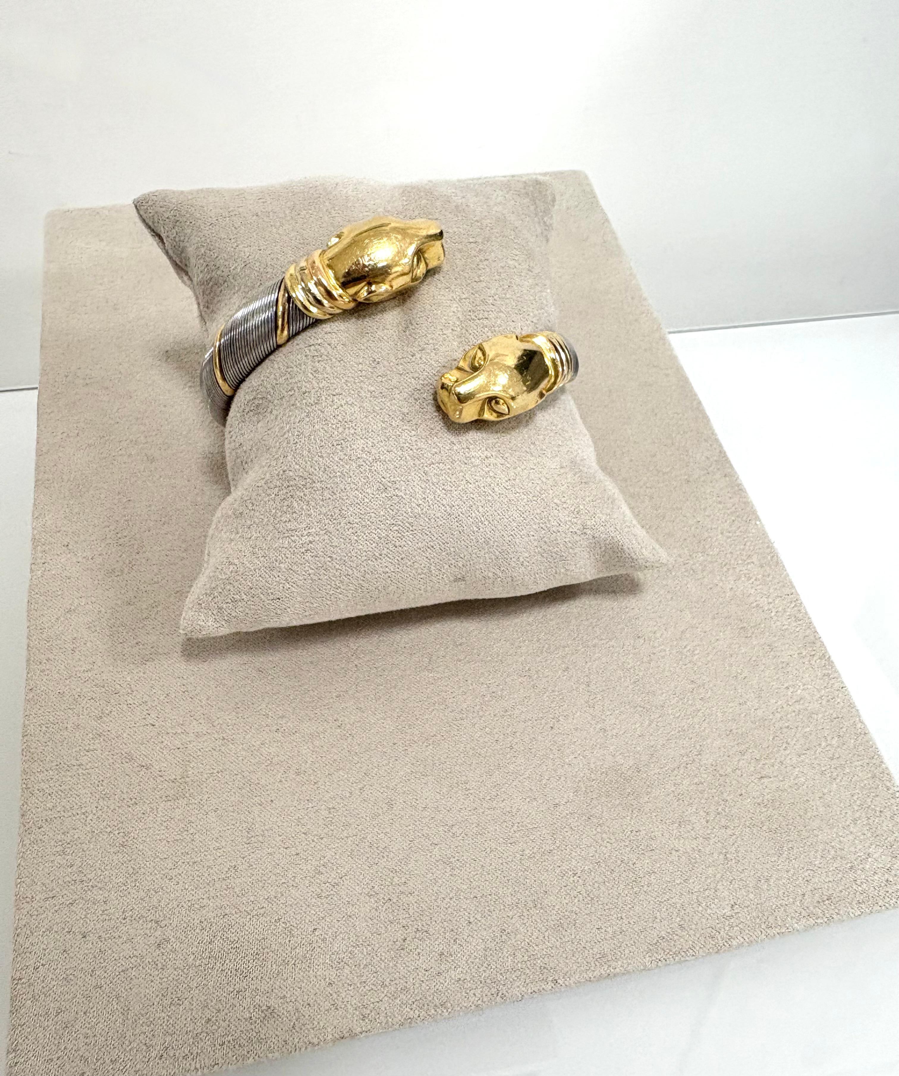 Cartier Cougar Panthere 18 Kt. Bracelet en acier et or jaune Bon état - En vente à Rome, IT