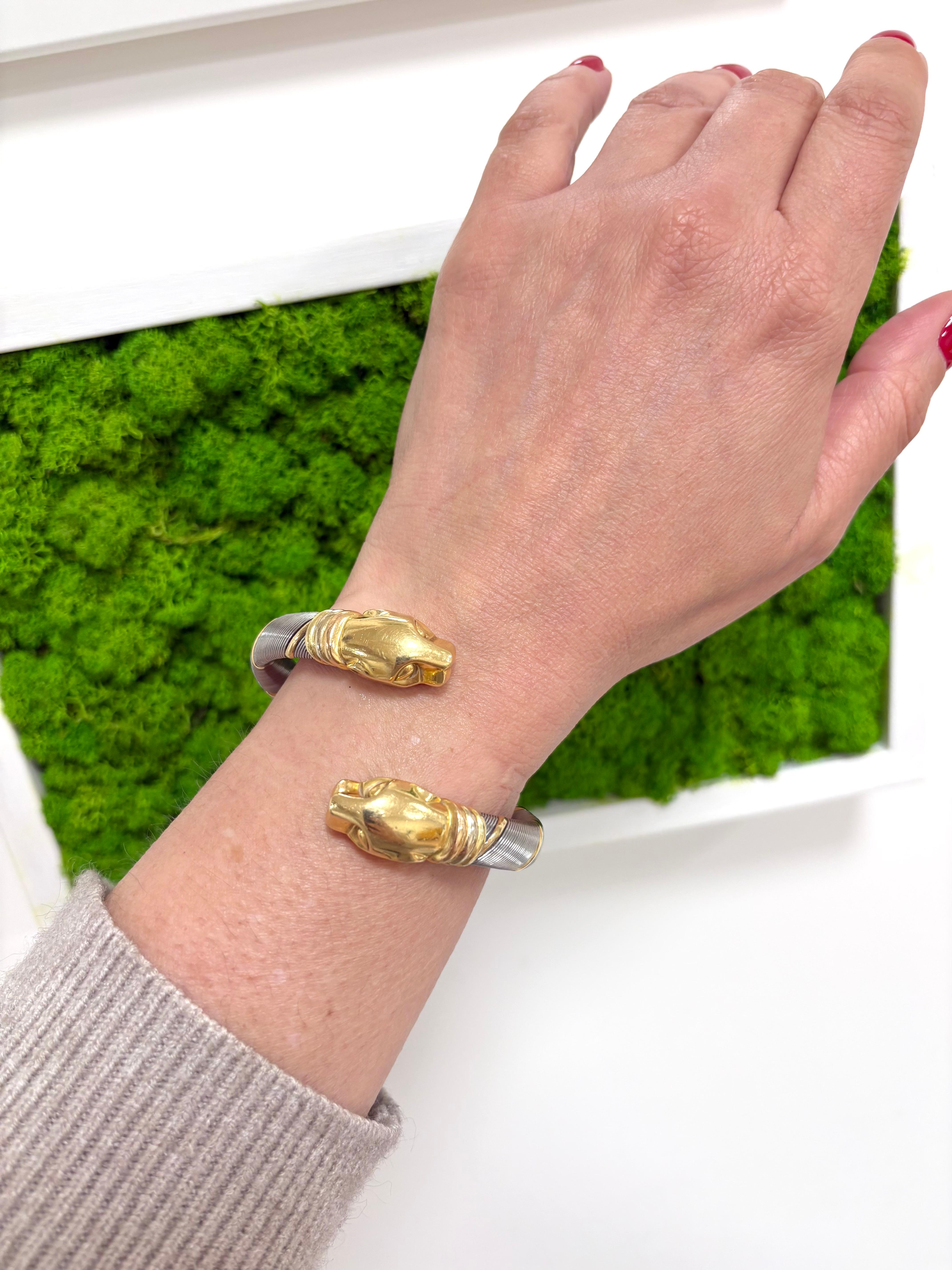 Cartier Cougar Panthere 18 Kt. Bracelet en acier et or jaune en vente 2