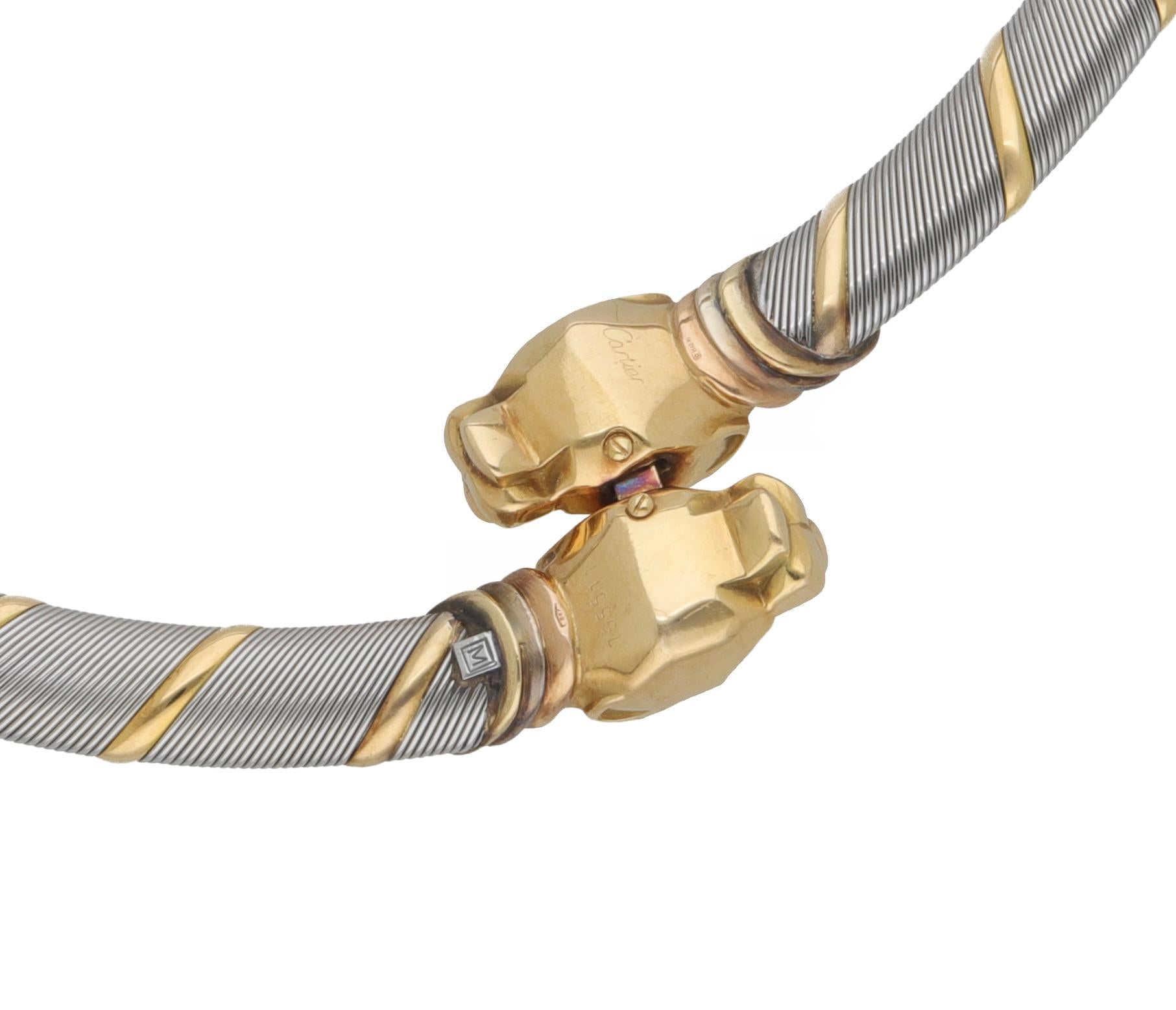 Moderne Cartier Cougar Panthere 18 Kt. Collier en acier et or jaune en vente