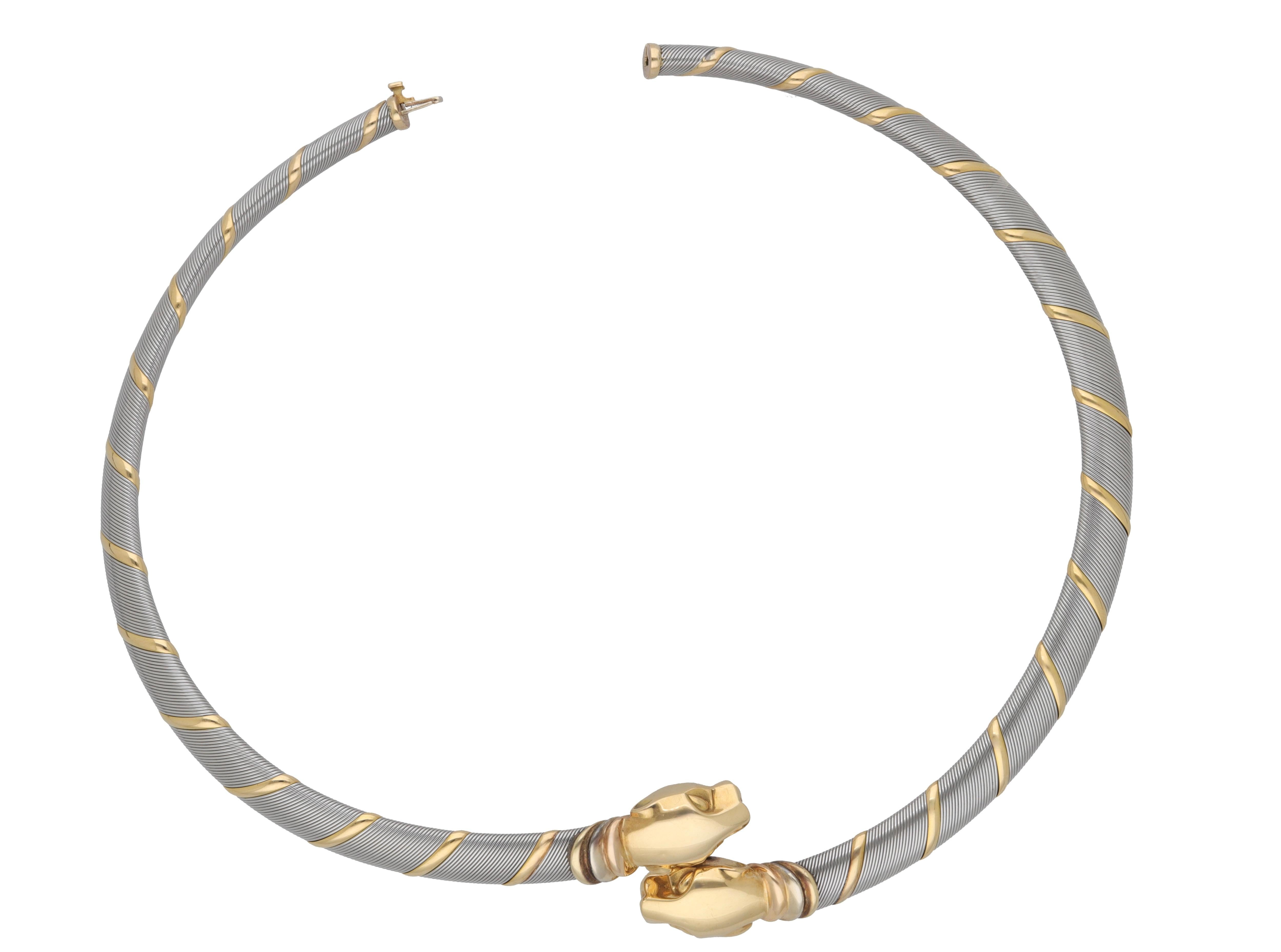 Cartier Cougar Panthere 18 Kt. Collier en acier et or jaune Bon état - En vente à Rome, IT