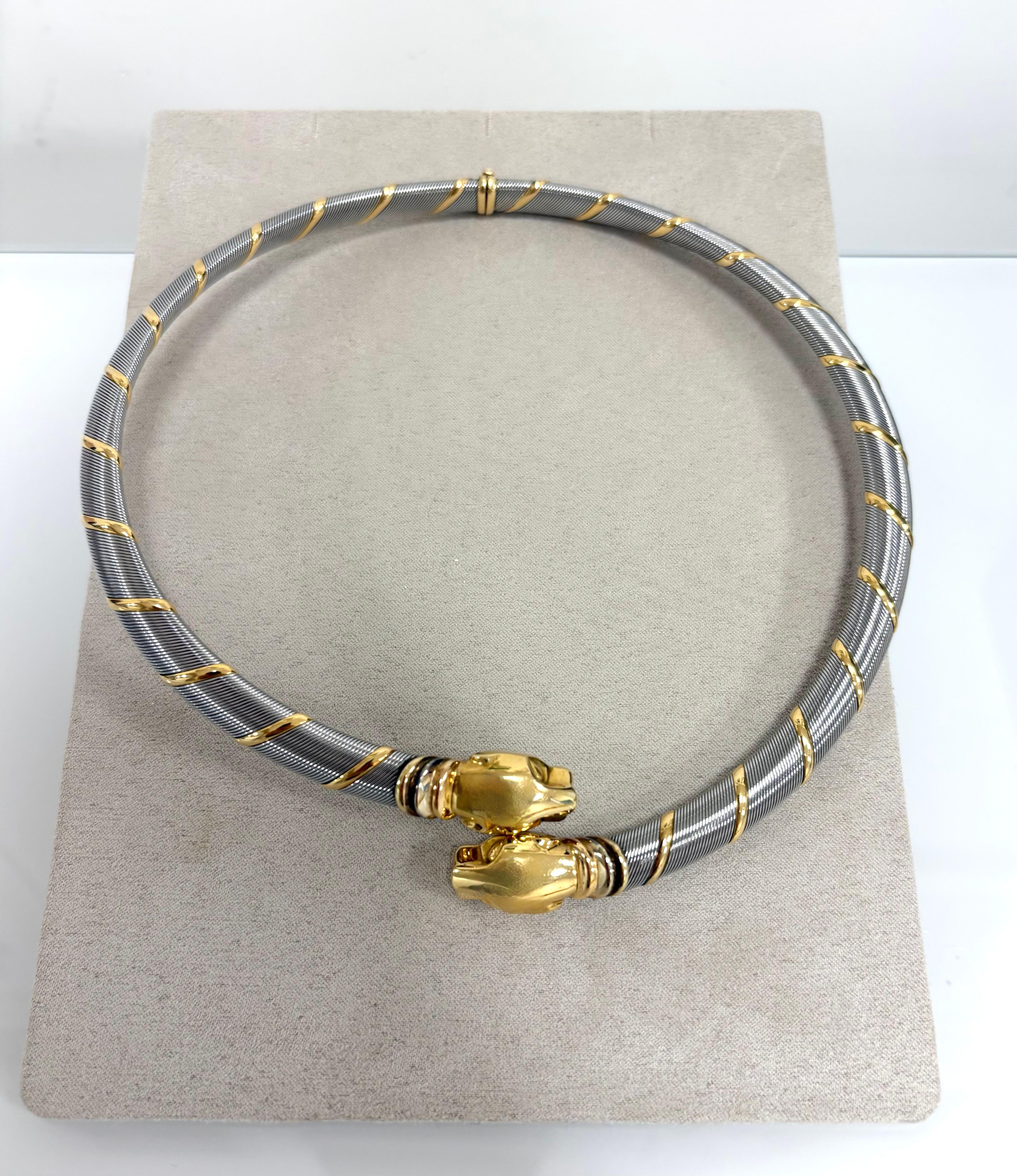 Cartier Cougar Panthere 18 Kt. Collier en acier et or jaune Pour femmes en vente