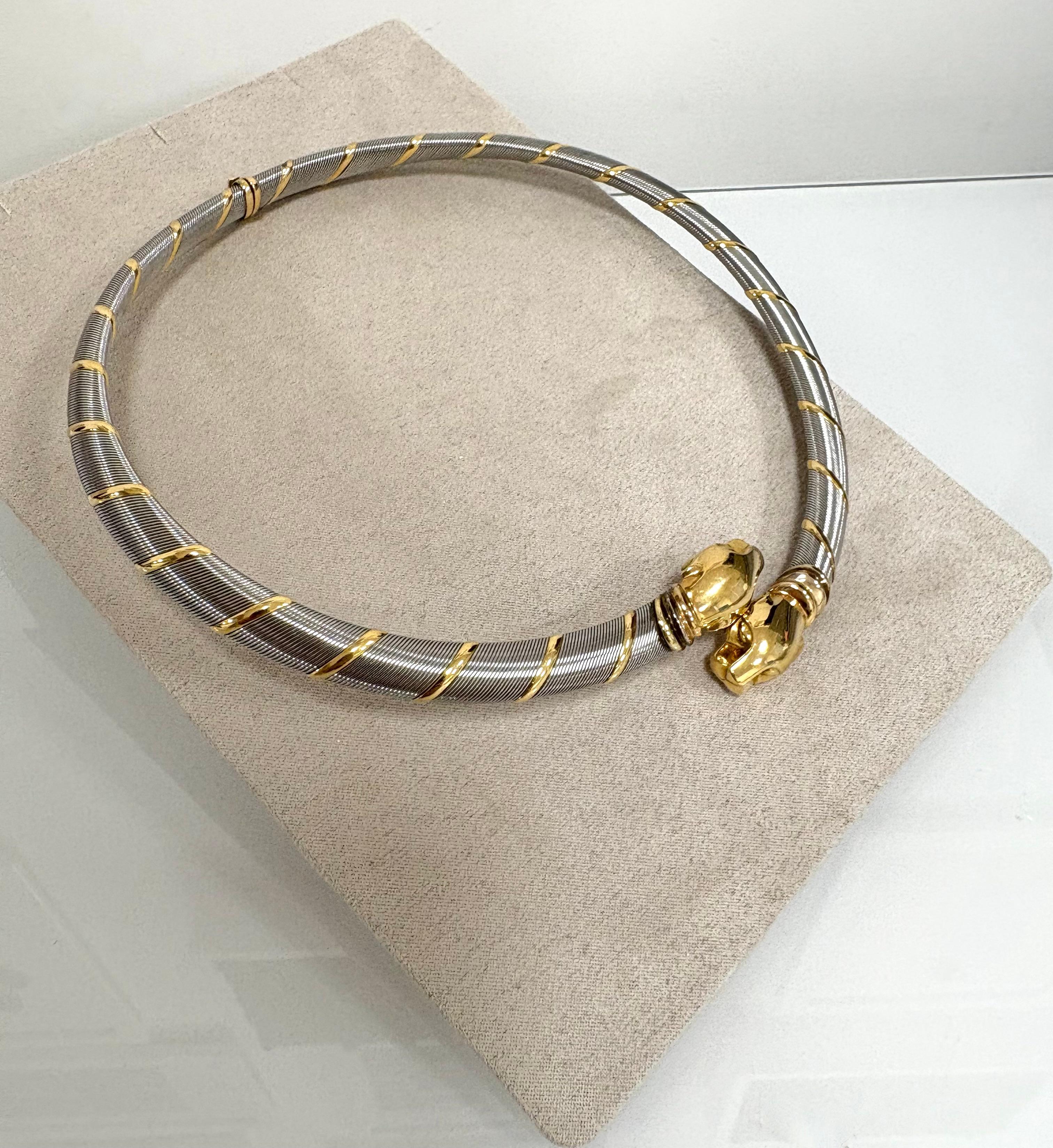Cartier Cougar Panthere 18 Kt. Collier en acier et or jaune en vente 1