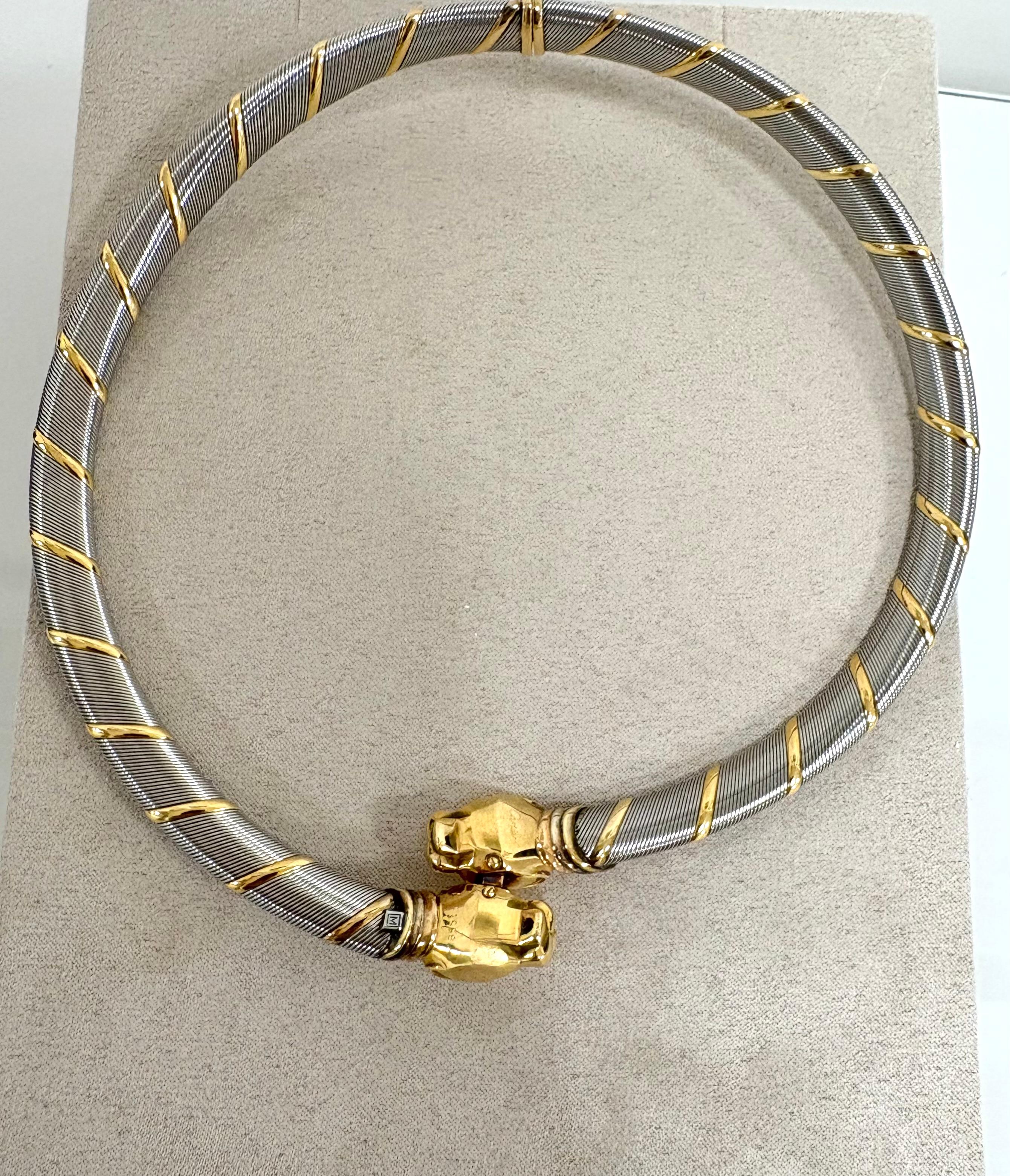 Cartier Cougar Panthere 18 Kt. Collier en acier et or jaune en vente 2