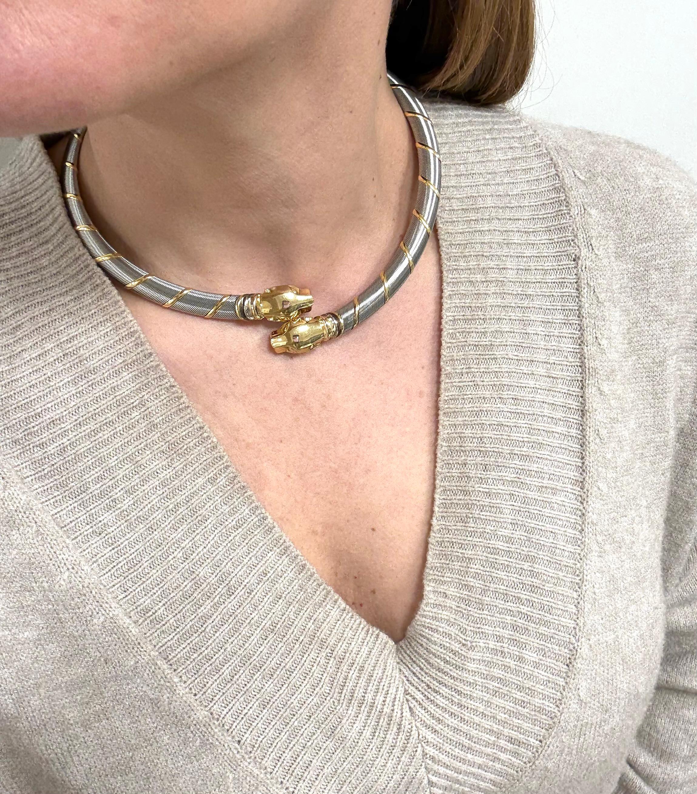 Cartier Cougar Panthere 18 Kt. Collier en acier et or jaune en vente 3