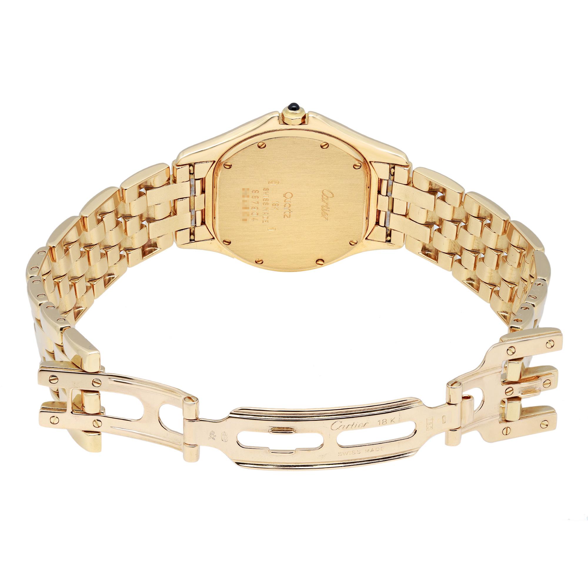 Cartier Cougar Panthere 18K Yellow Gold Silver Dial Quartz Ladies Watch 887904 In Excellent Condition In New York, NY