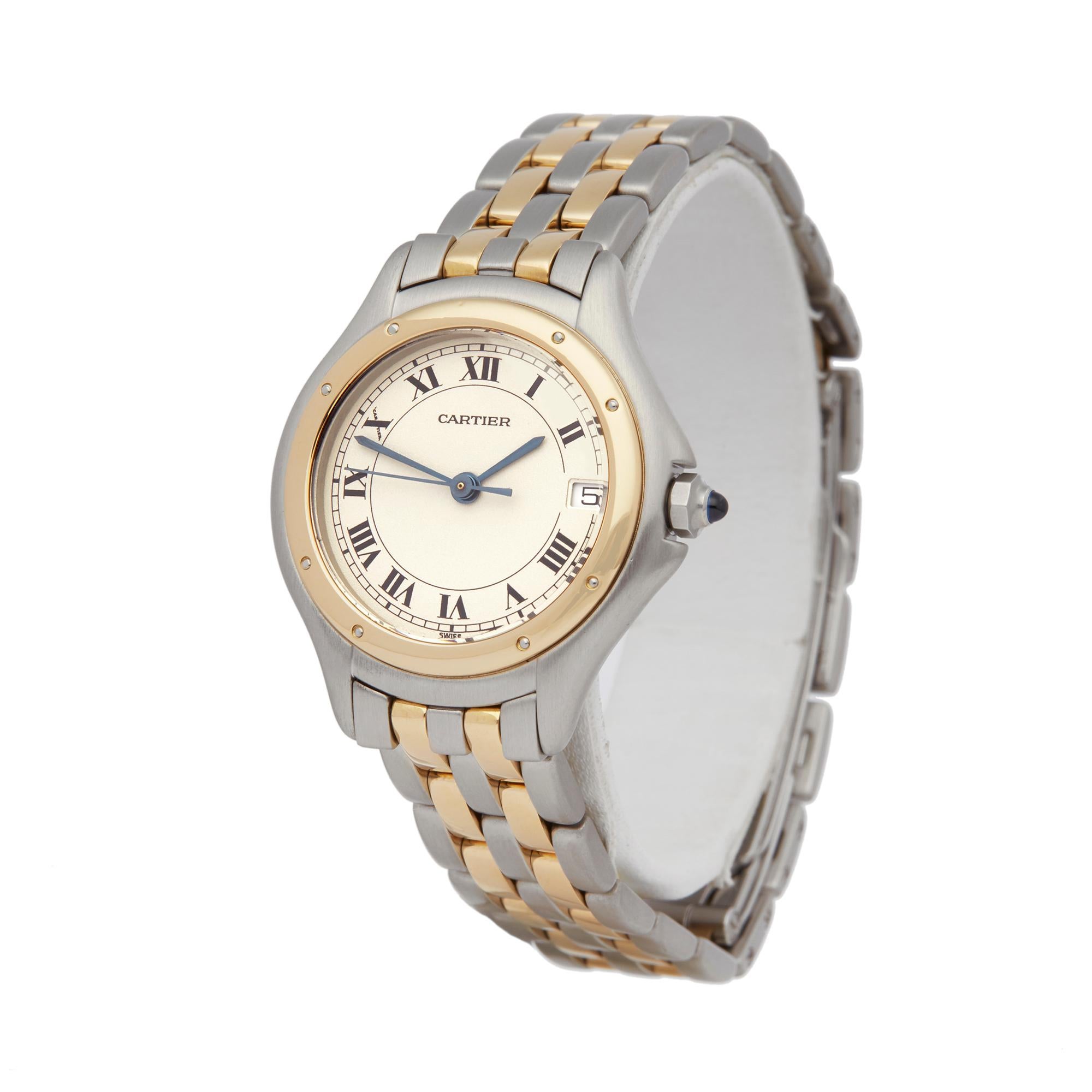 Ref: W5873
Manufacturer: Cartier
Model: Panthere Cougar
Model Ref: 187906
Age: 
Gender: Ladies
Complete With: Box only 
Dial: Cream Roman
Glass: Sapphire Crystal
Movement: Quartz
Water Resistance: To Manufacturers Specifications
Case: Stainless
