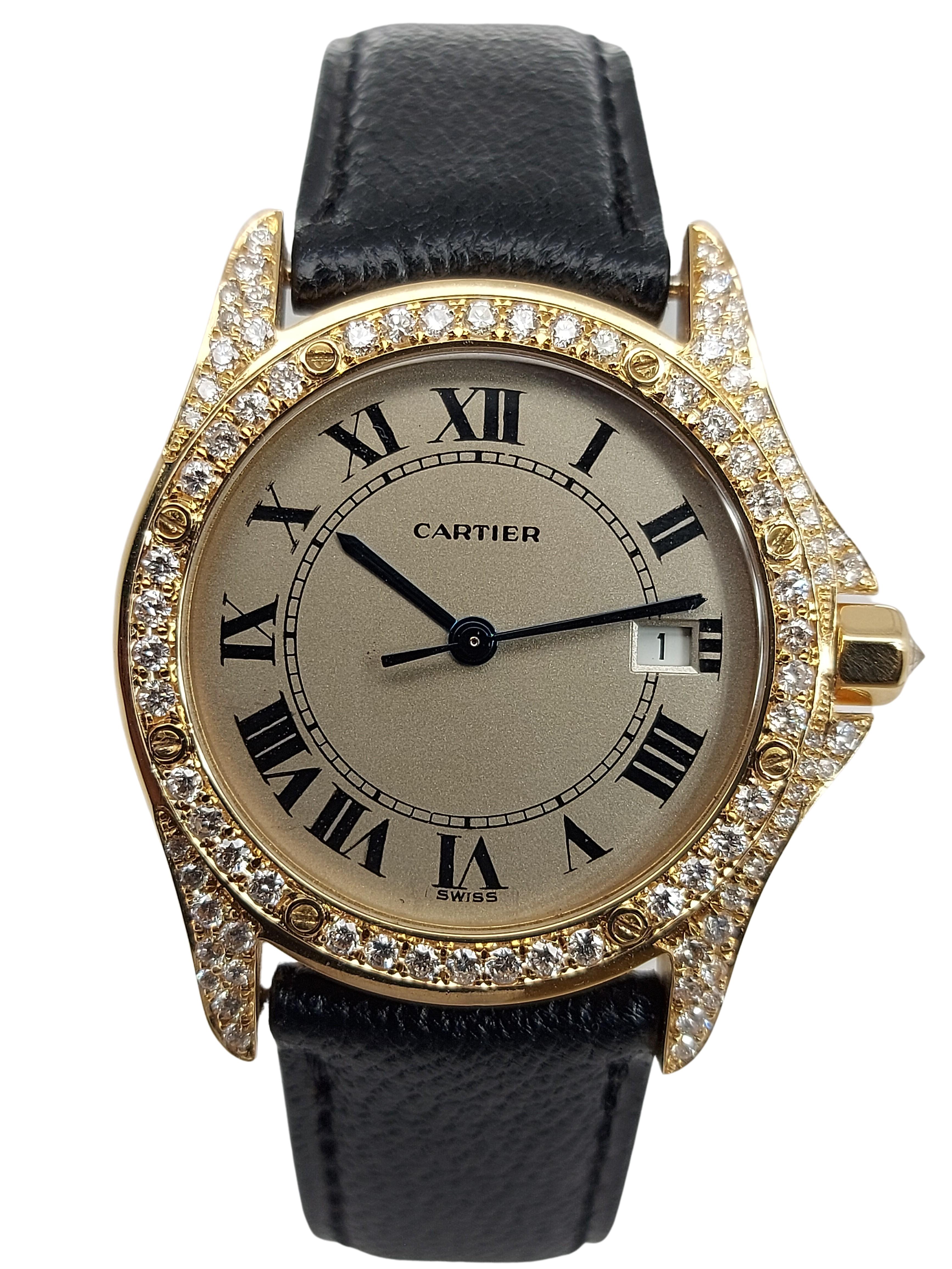 Artisan Cartier Cougar Wristwatch, 18 Karat Yellow Gold, Diamond Bezel, Quartz