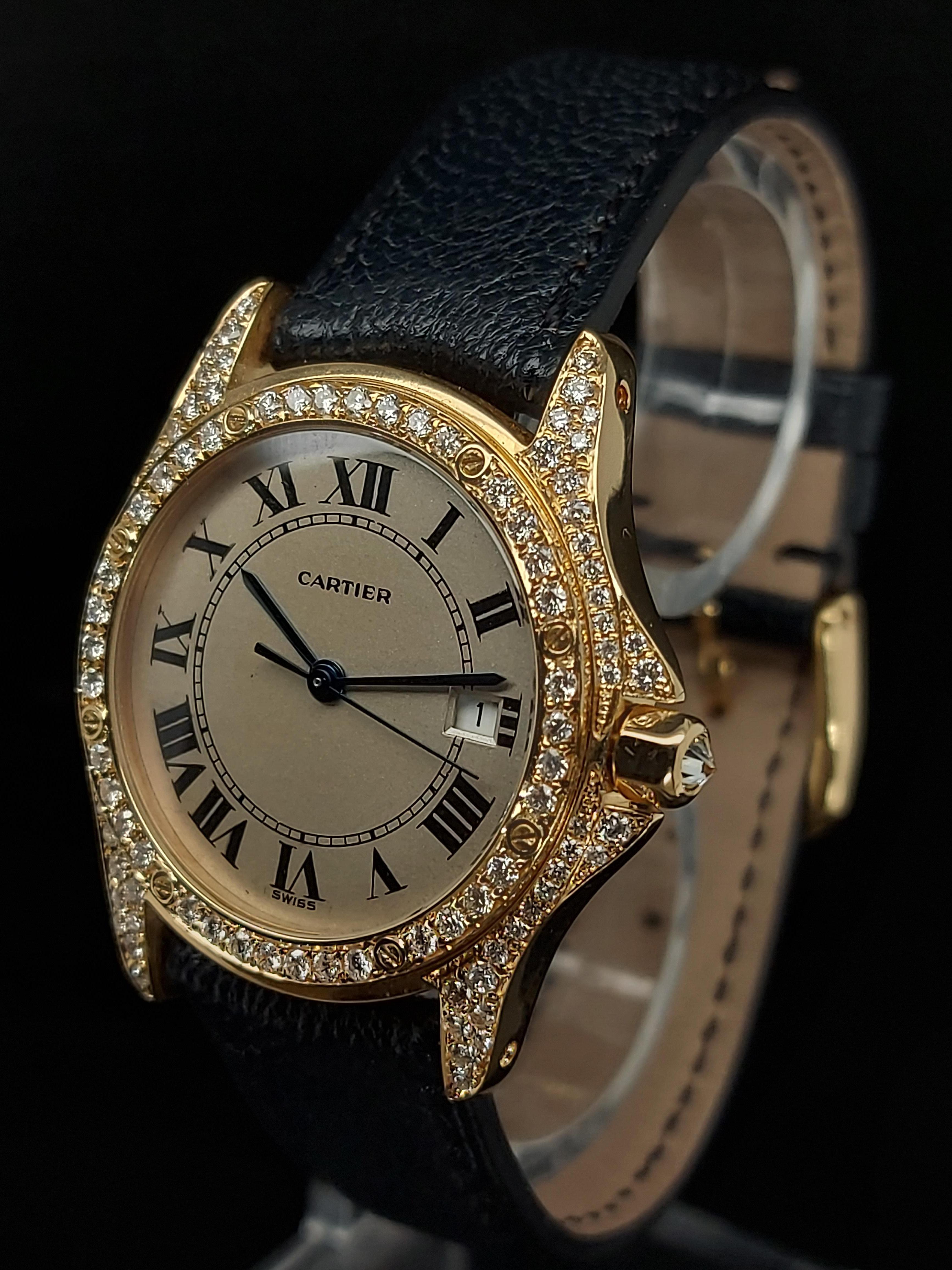 Cartier Cougar Wristwatch, 18 Karat Yellow Gold, Diamond Bezel, Quartz In Excellent Condition In Antwerp, BE