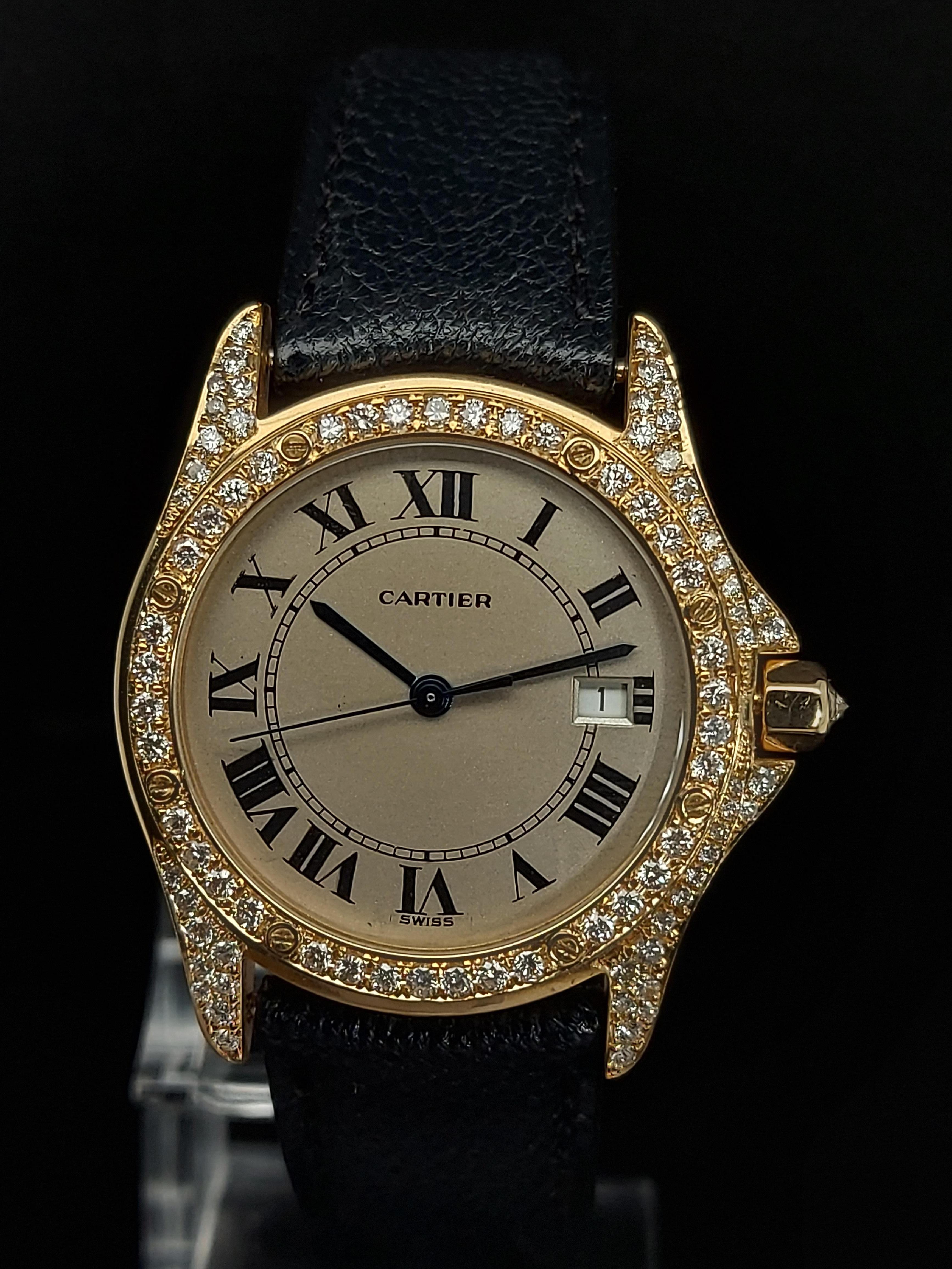 Cartier Cougar Wristwatch, 18 Karat Yellow Gold, Diamond Bezel, Quartz 2