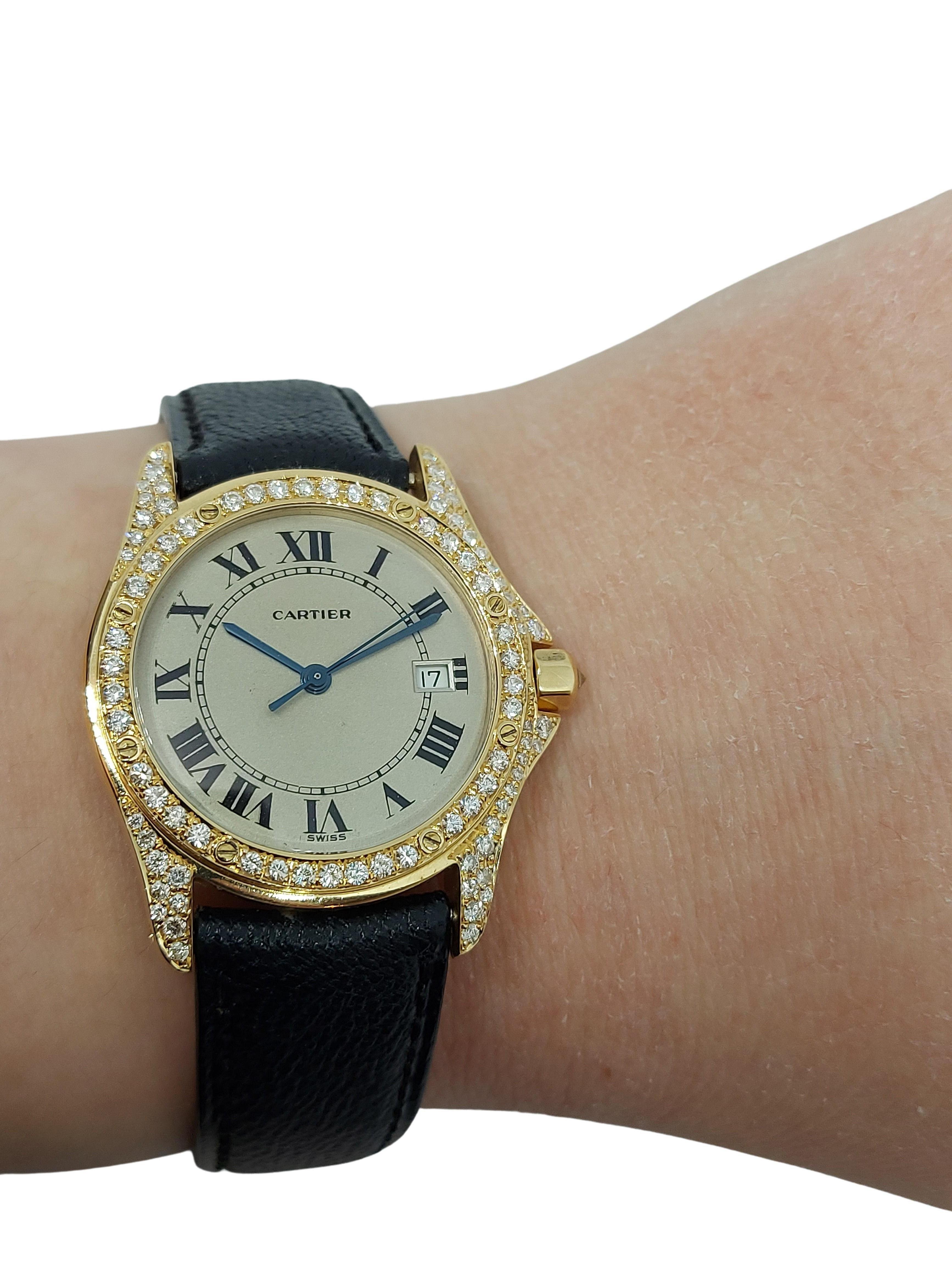 Cartier Cougar Wristwatch, 18 Karat Yellow Gold, Diamond Bezel, Quartz 8