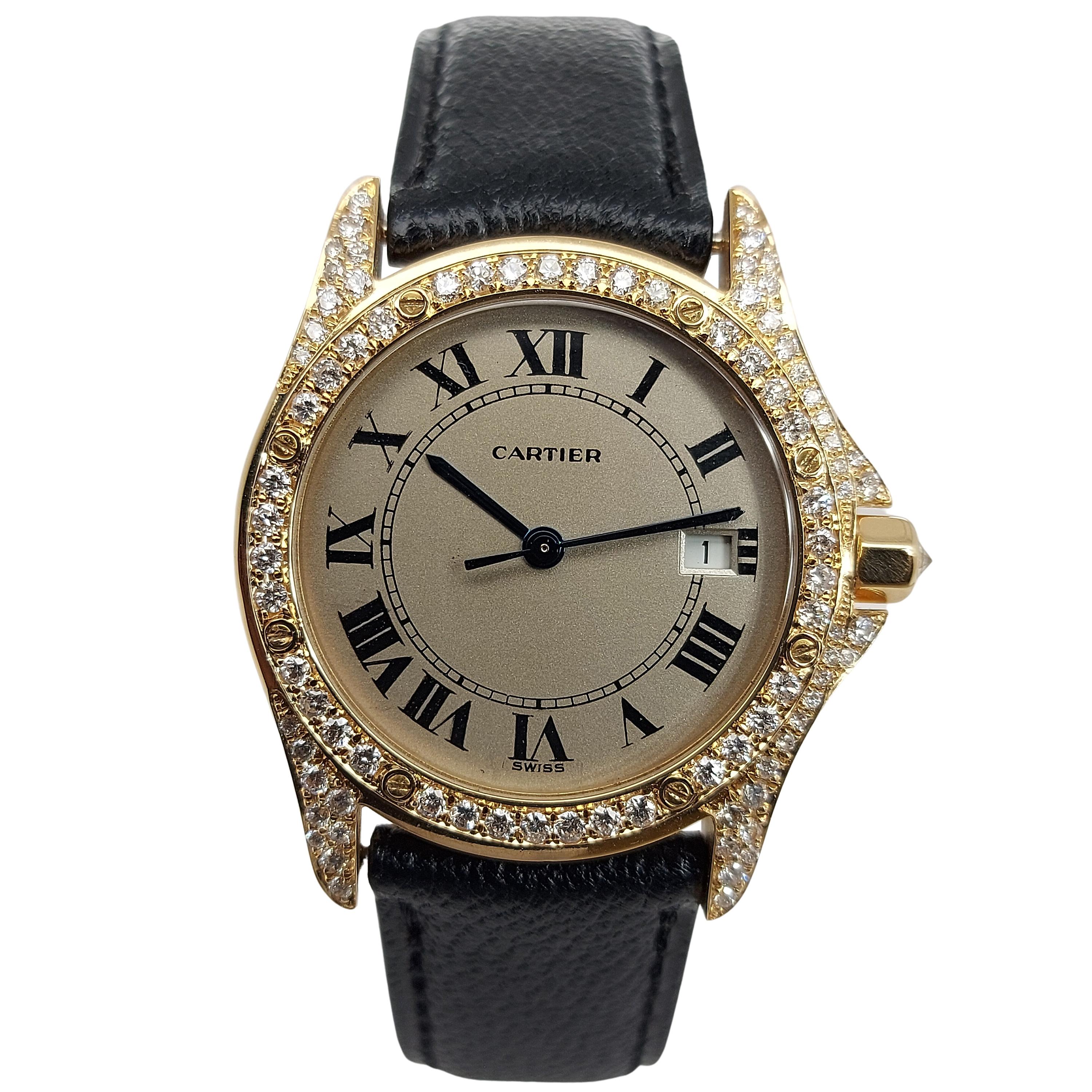 Cartier Cougar Wristwatch, 18 Karat Yellow Gold, Diamond Bezel, Quartz