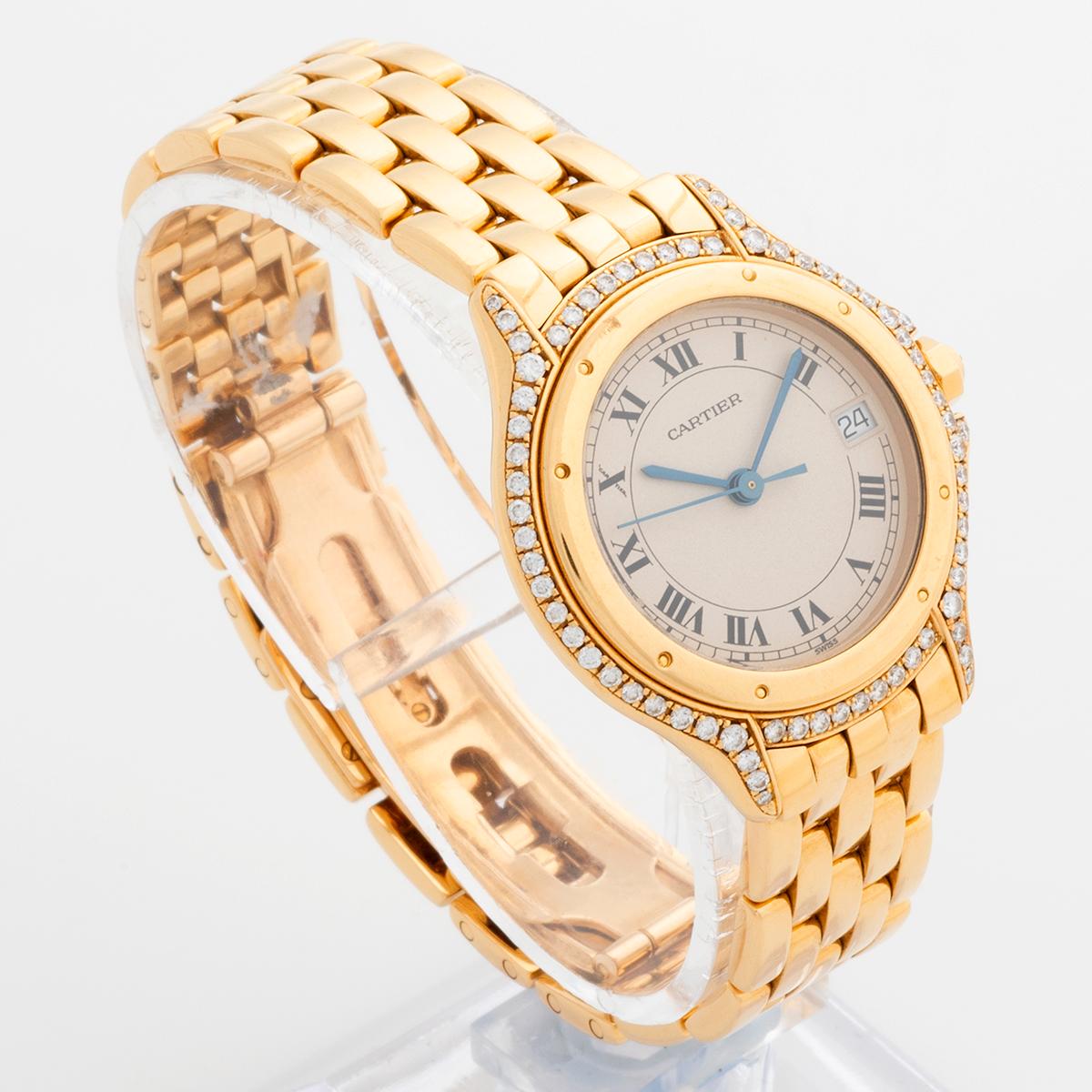 Cartier Cougar Wristwatch Ref 887907. Diamond Bezel, 18ct Yellow Gold, 1990.. In Good Condition For Sale In Canterbury, England