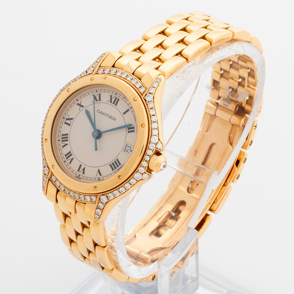 Women's or Men's Cartier Cougar Wristwatch Ref 887907. Diamond Bezel, 18ct Yellow Gold, 1990.. For Sale