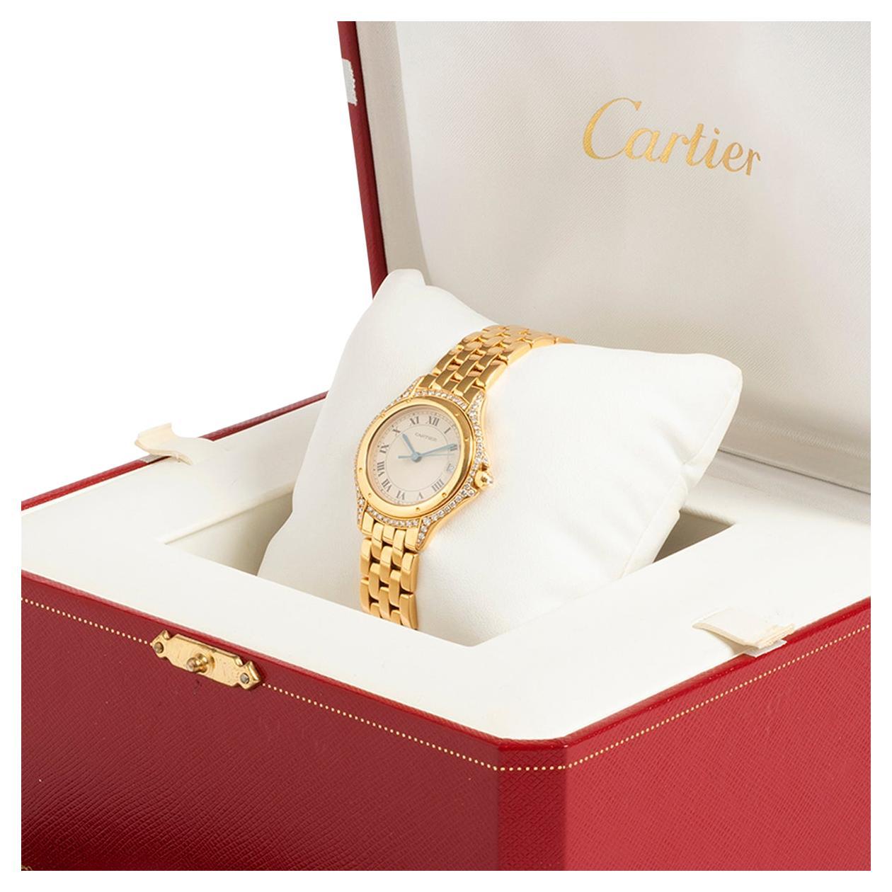 Cartier Cougar Wristwatch Ref 887907. Diamond Bezel, 18ct Yellow Gold, 1990..