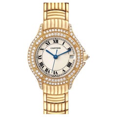 Cartier Cougar Yellow Gold Diamond Bezel Ladies Watch 1171 Box Service Papers