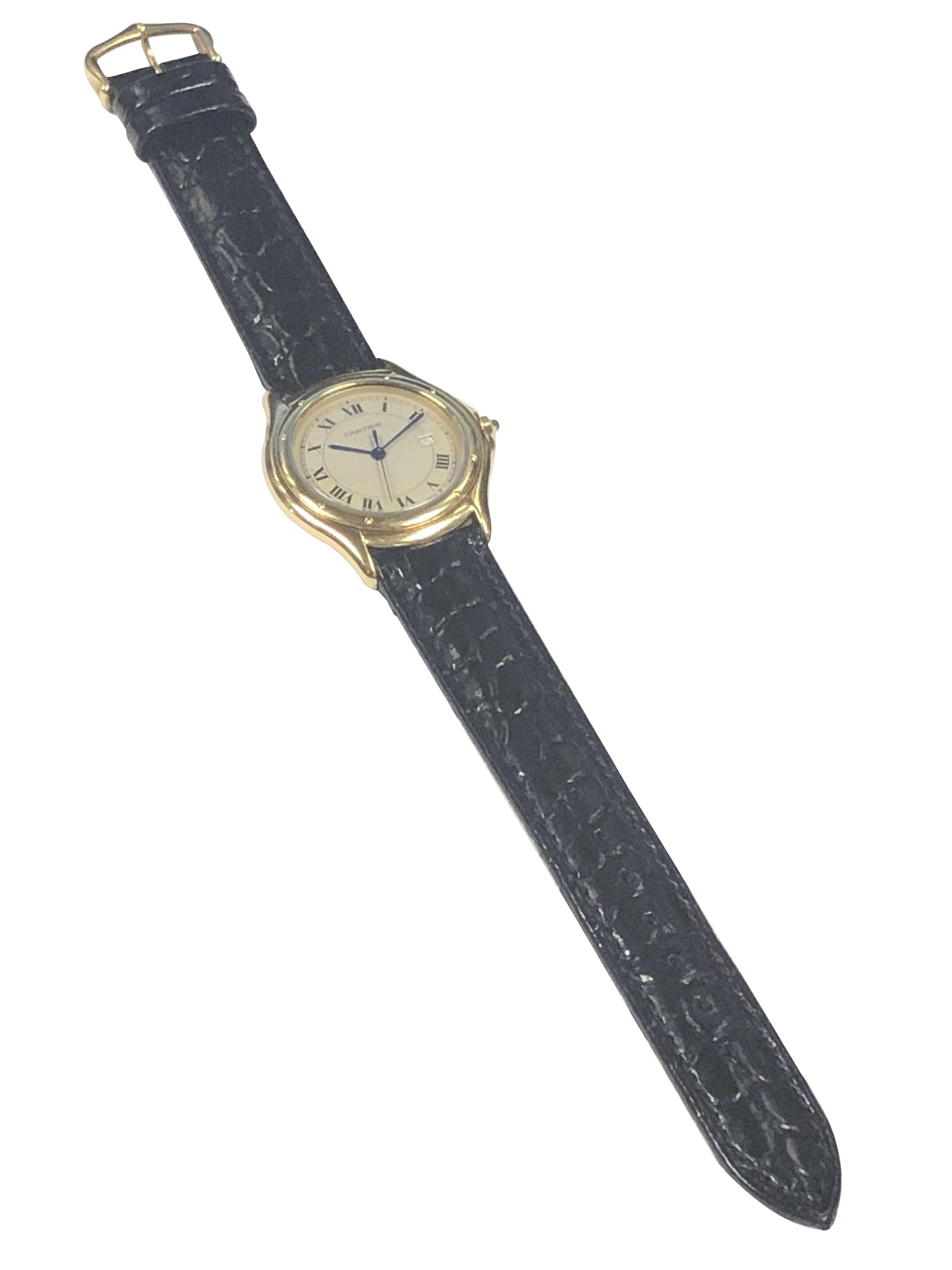 Cartier Cougar Gelbgold Große Quarz-Armbanduhr im Angebot 3