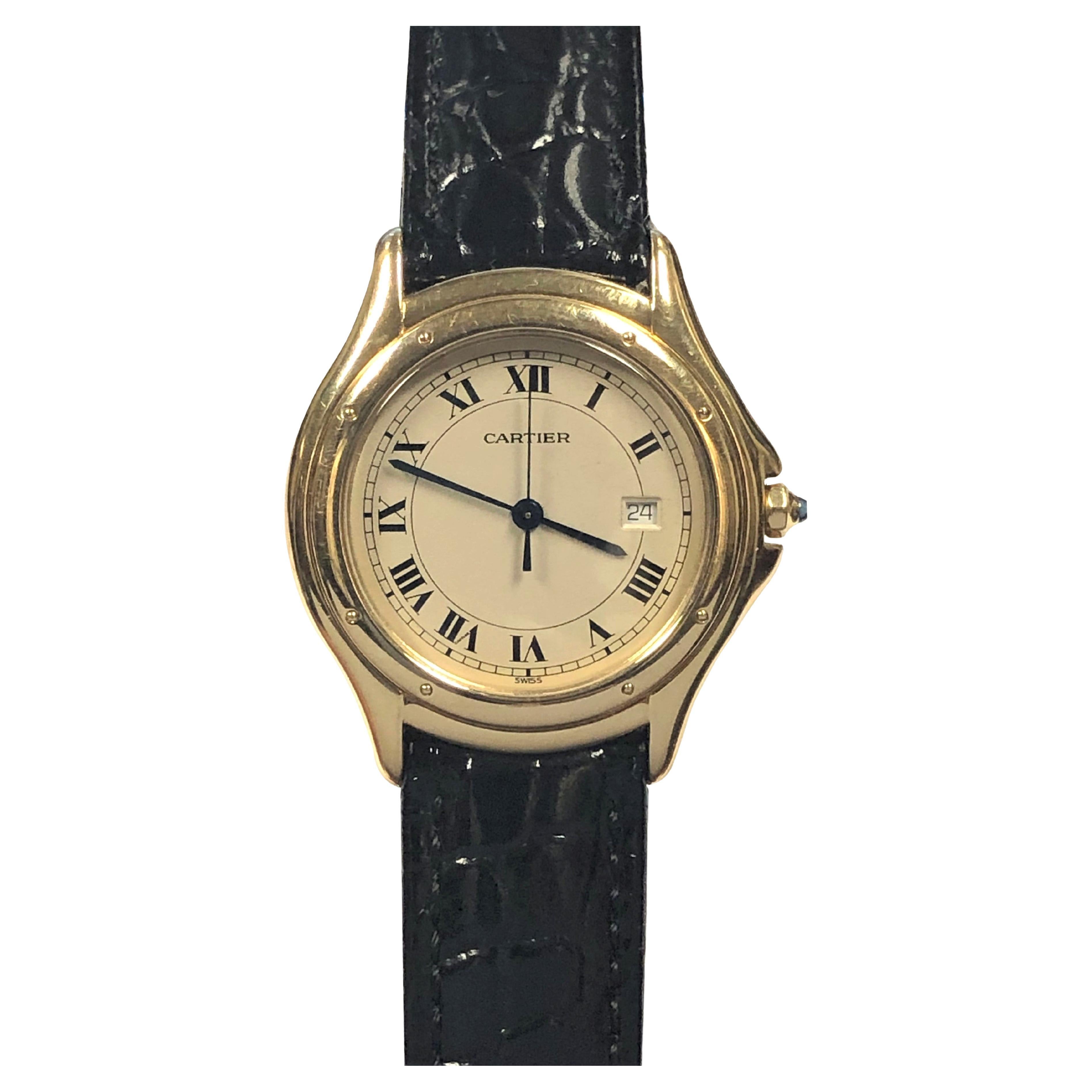 Cartier Vintage Stepped Gold Case Mechanical Wrist Watch at 1stDibs