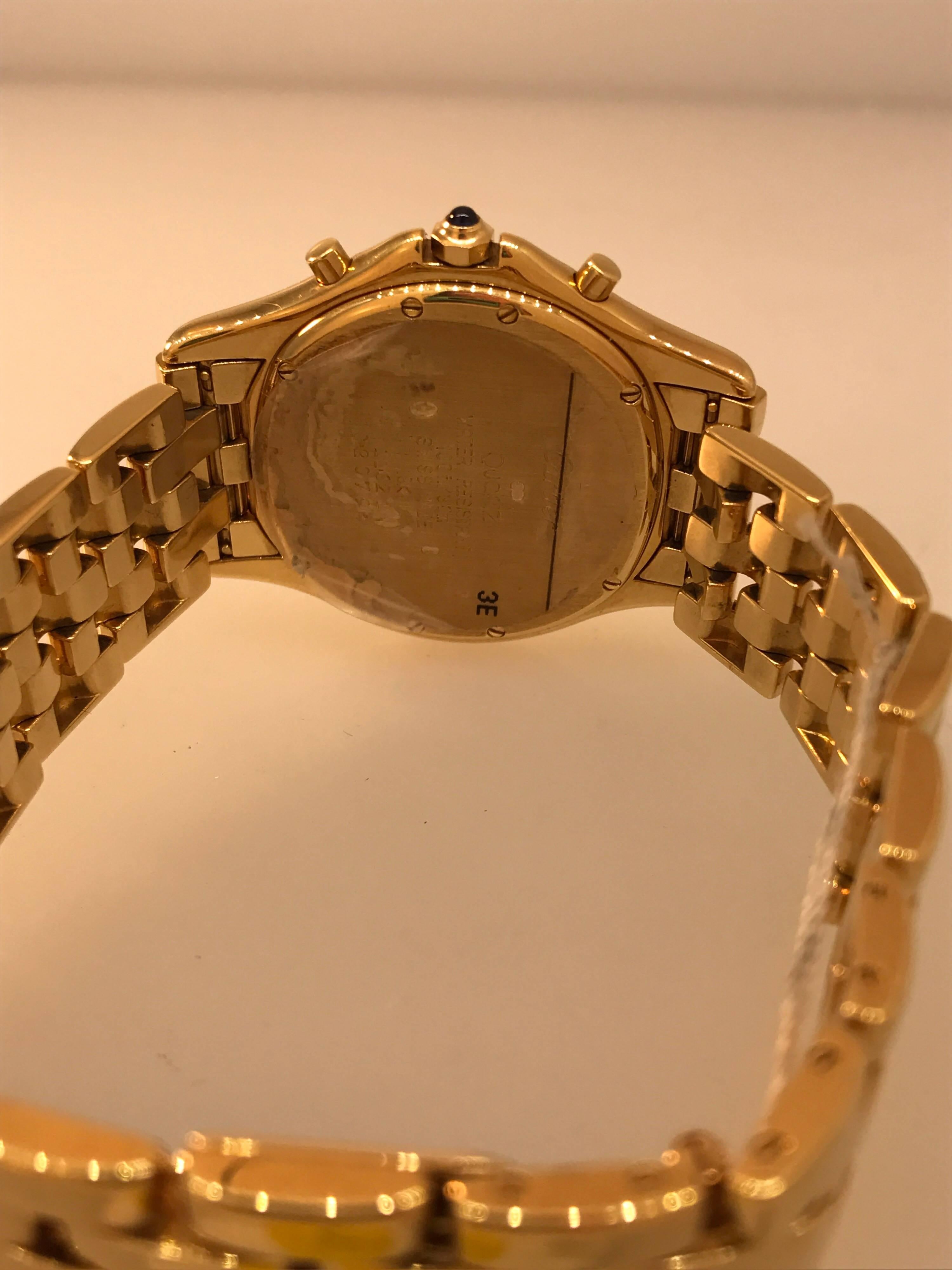 Cartier Cougar Yellow Gold Quartz Chronograph Silver Dial Bracelet Men's Watch For Sale 4