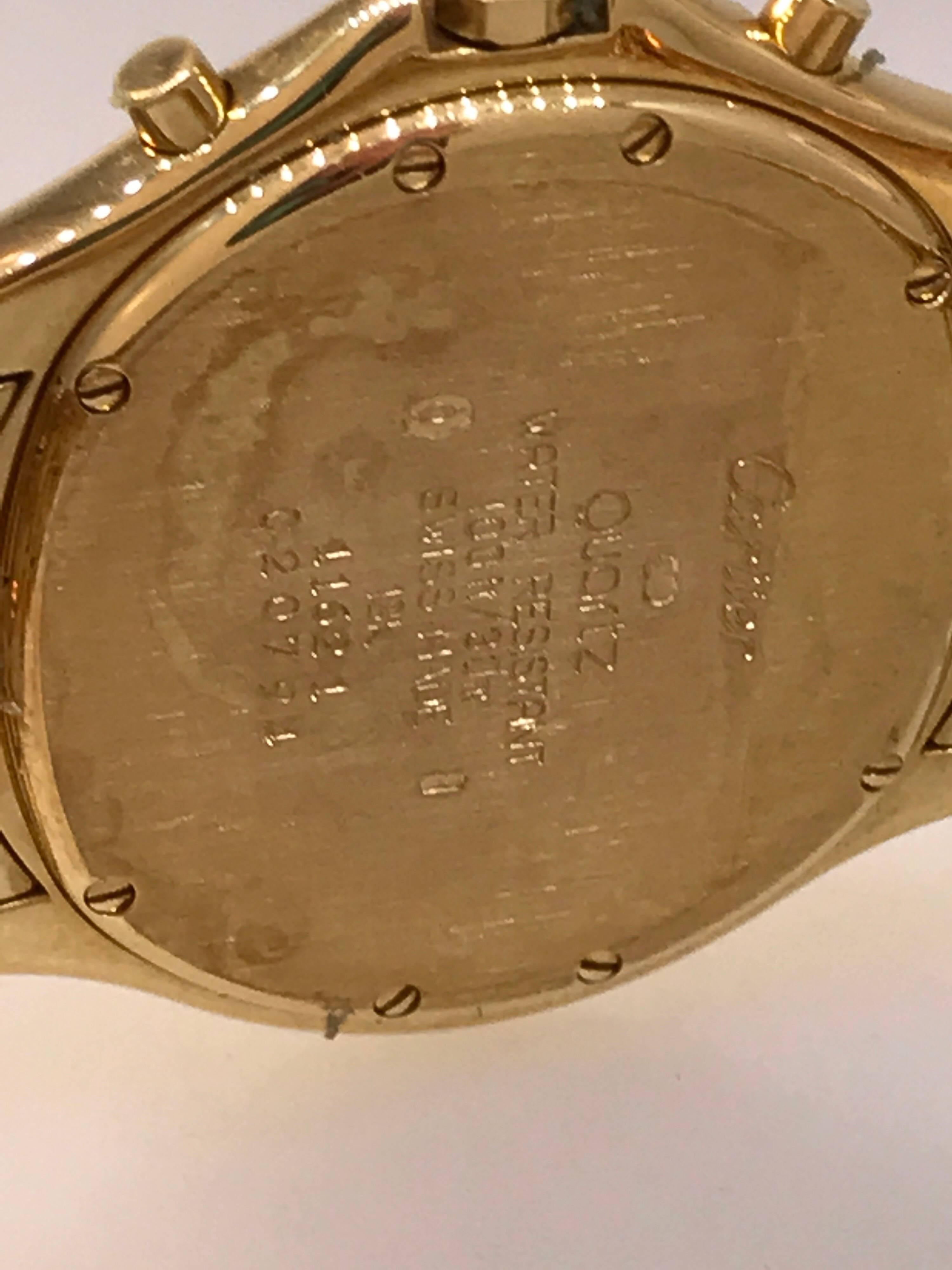 Cartier Cougar Yellow Gold Quartz Chronograph Silver Dial Bracelet Men's Watch For Sale 5