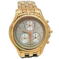 Cartier Cougar Yellow Gold Quartz Chronograph Silver Dial Bracelet Men's Watch