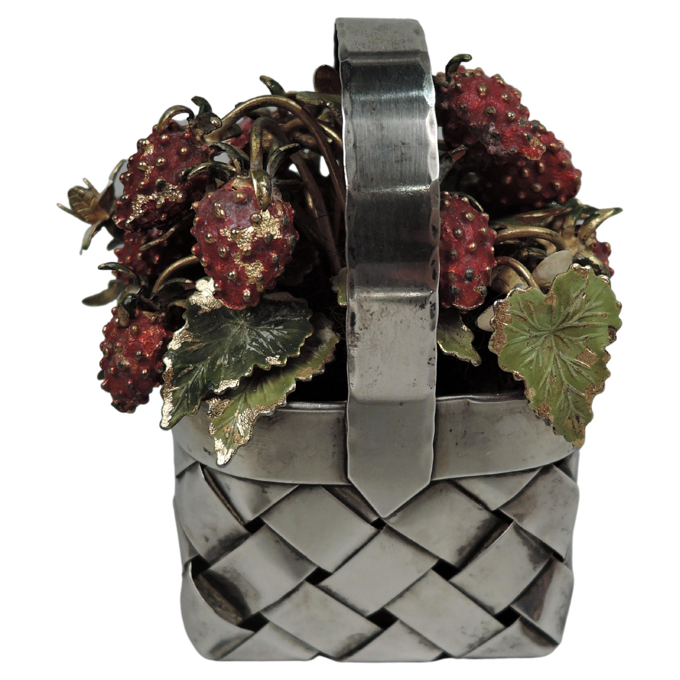 Cesta Cartier Country Chic de Plata de Ley con Fresas Esmaltadas