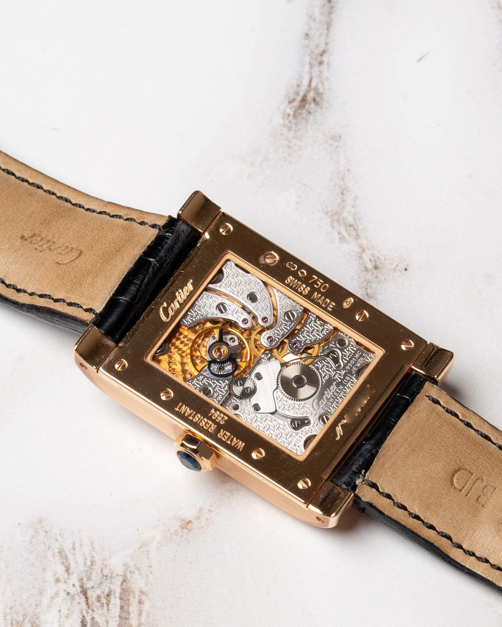 Cartier CPCP Tank à Vis 2594 Dual Time 18K RG 2000s Herren im Angebot