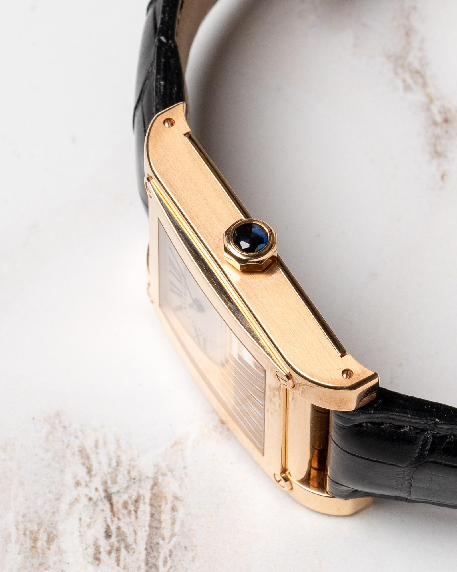 Cartier CPCP Tank à Vis 2594 Dual Time 18K RG 2000s im Angebot 5