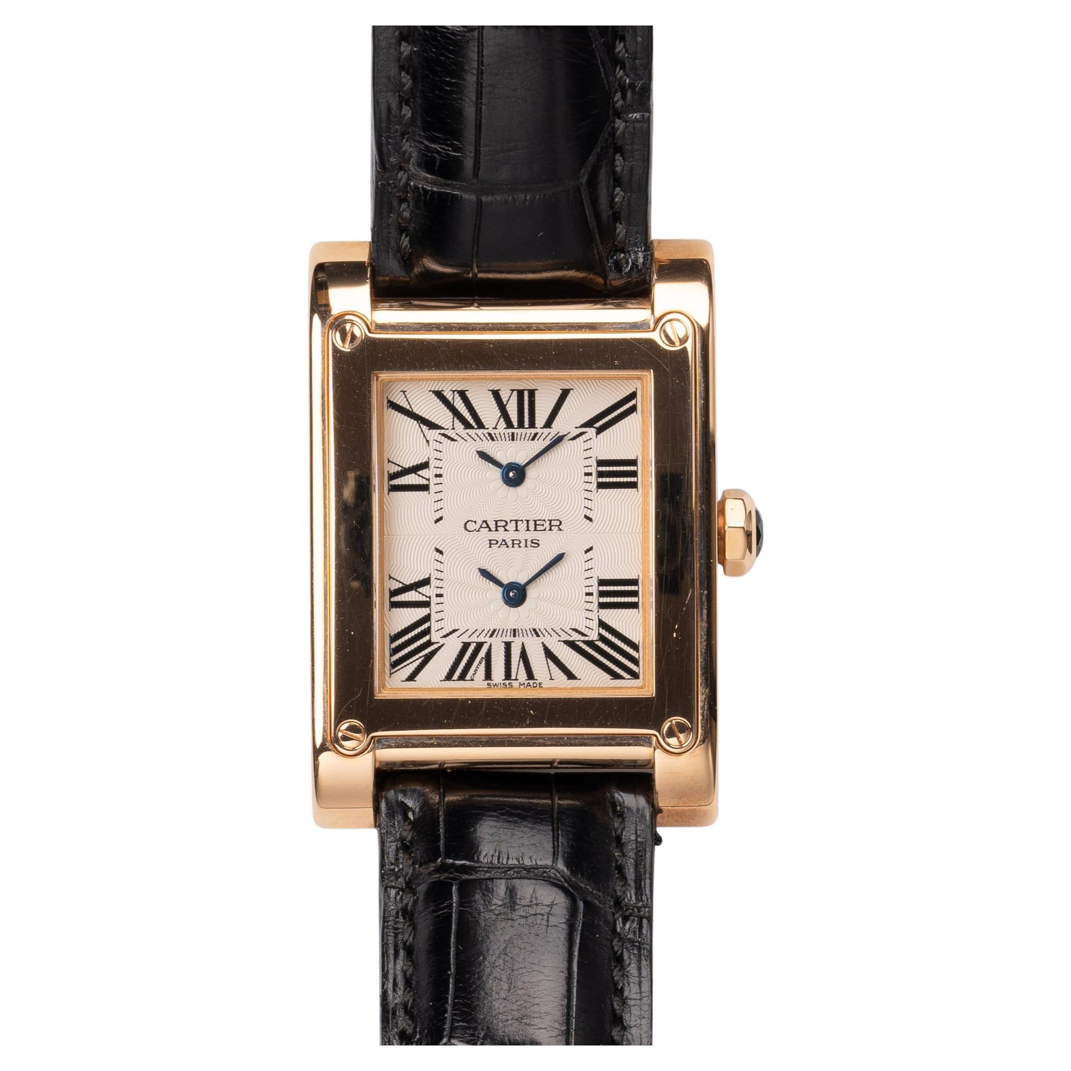 Cartier CPCP Tank à Vis 2594 Dual Time 18K RG 2000s im Angebot