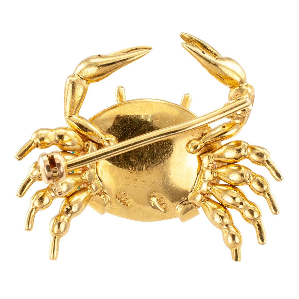 Women's or Men's Cartier Crab Turquoise Ruby Gold Brooch