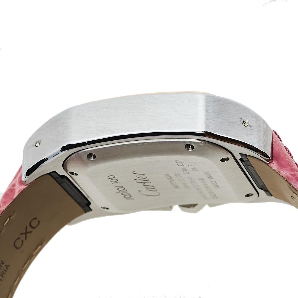 Cartier Cream 18K Rose Gold & Stainless Steel Leather Santos  2