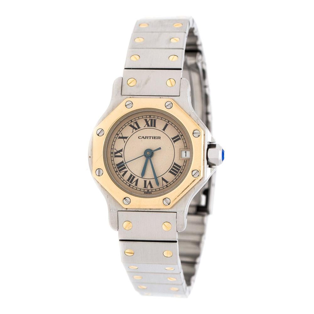 Cartier Cream 18K Santos de Cartier 187903 Women's Wristwatch 24 mm For  Sale at 1stDibs